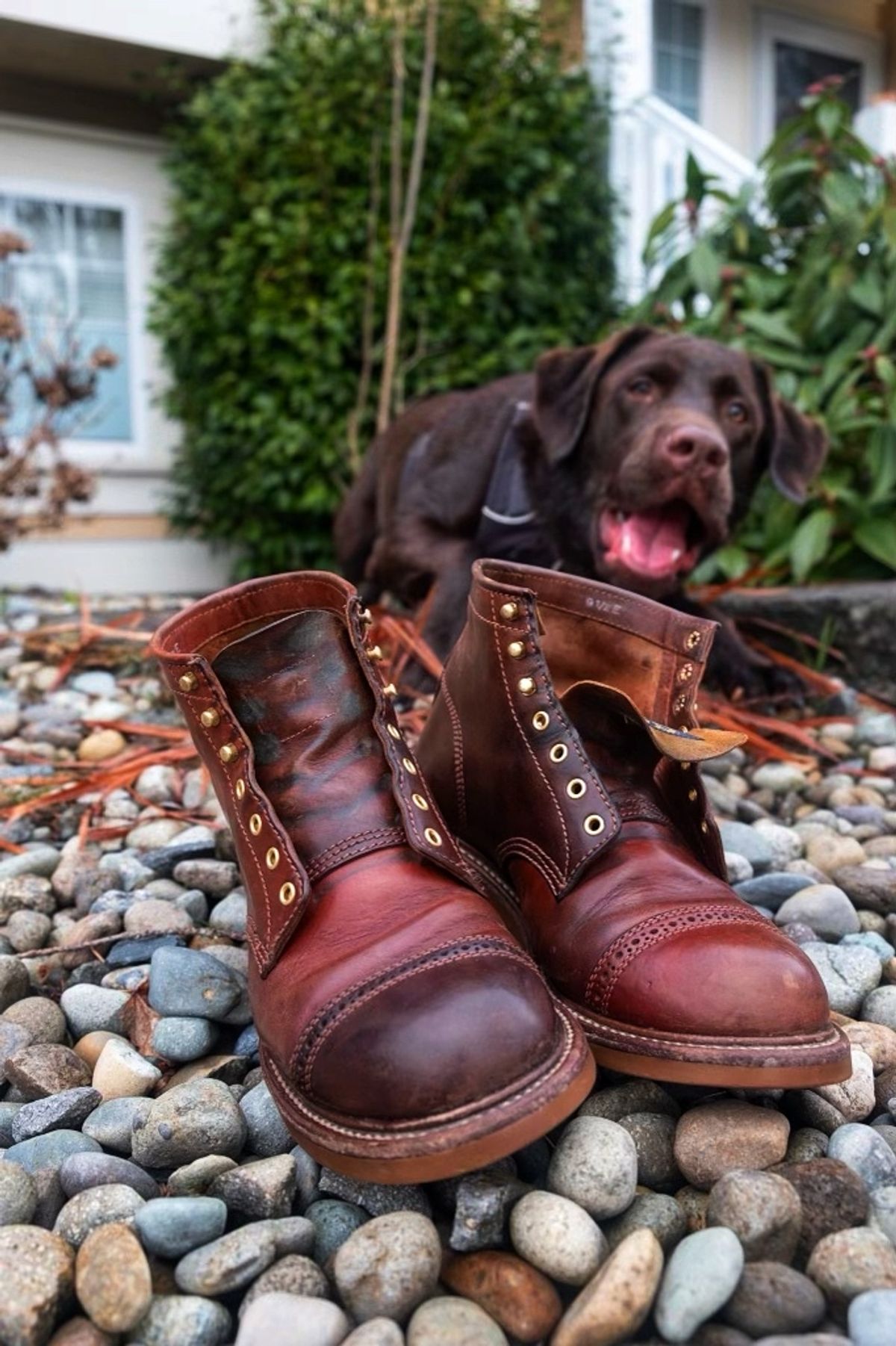 Photo by patinalfather on March 5, 2023 of the John Lofgren Combat Boots in Shinki Wabi-Sabi Horsebutt.