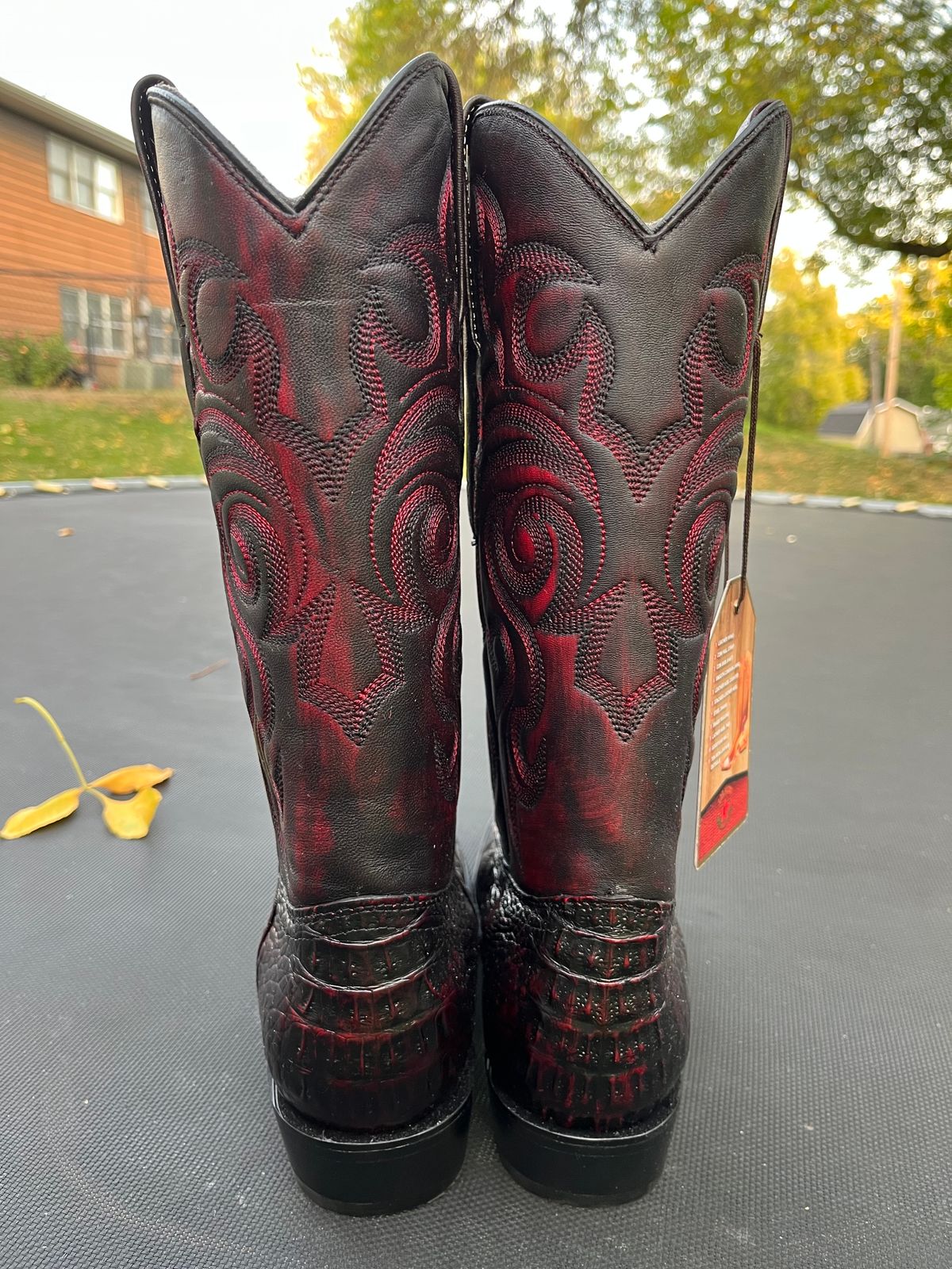 Photo by MrSaver on October 1, 2023 of the Los Altos Cowboy boot in Black Cherry Hornback Caiman.