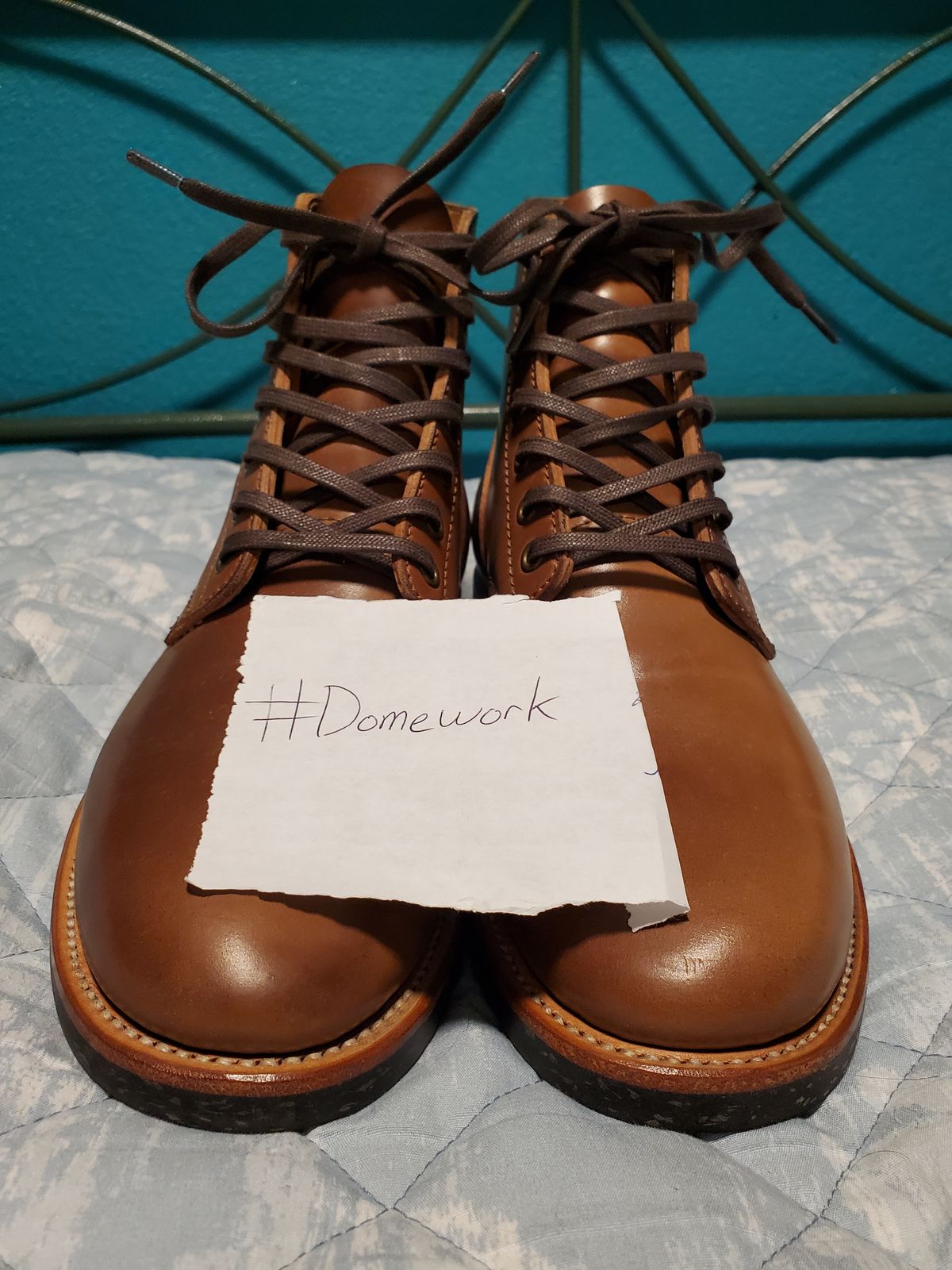 Photo by horsebuttboots on October 1, 2022 of the Quan Shoemaker Unknown Model in Horween Natural Shell Cordovan.