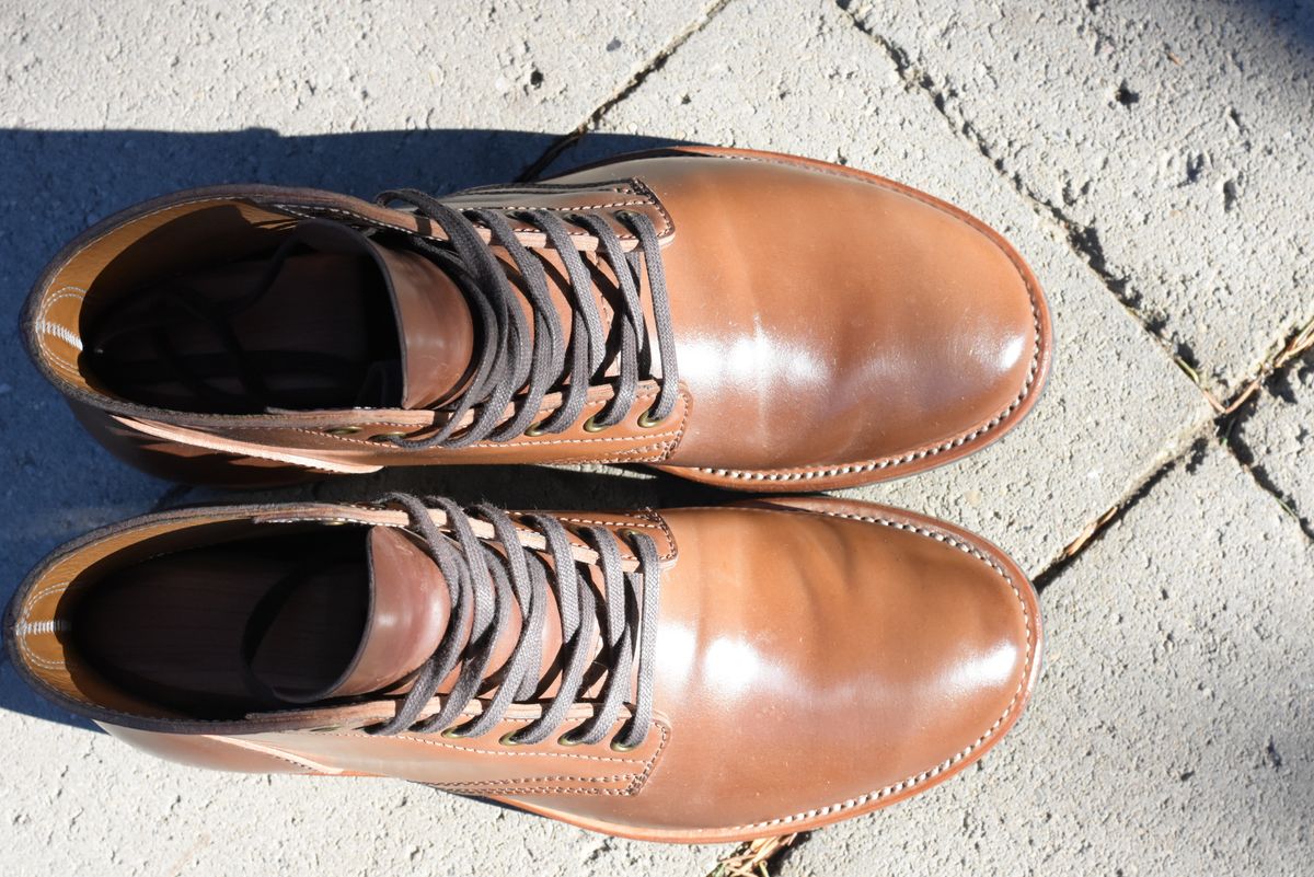 Photo by horsebuttboots on November 2, 2022 of the Quan Shoemaker Unknown Model in Horween Natural Shell Cordovan.