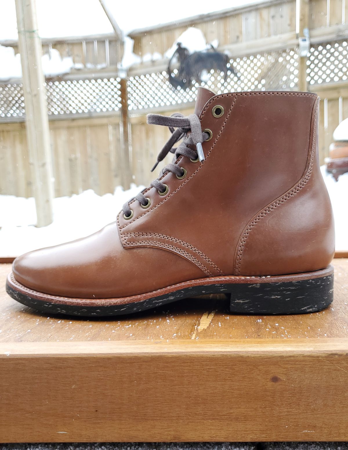 Photo by horsebuttboots on February 1, 2023 of the Quan Shoemaker Unknown Model in Horween Natural Shell Cordovan.