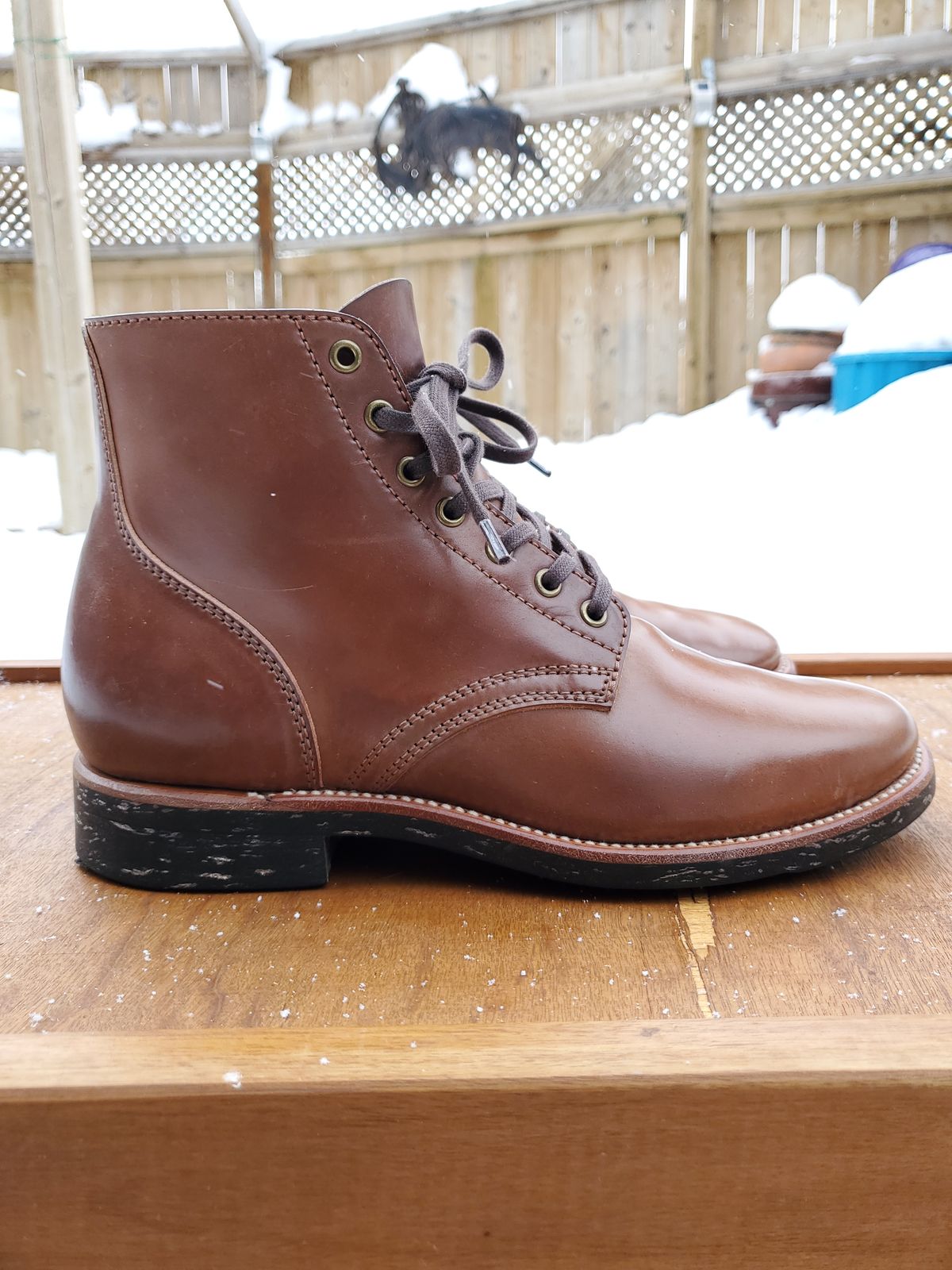 Photo by horsebuttboots on February 1, 2023 of the Quan Shoemaker Unknown Model in Horween Natural Shell Cordovan.