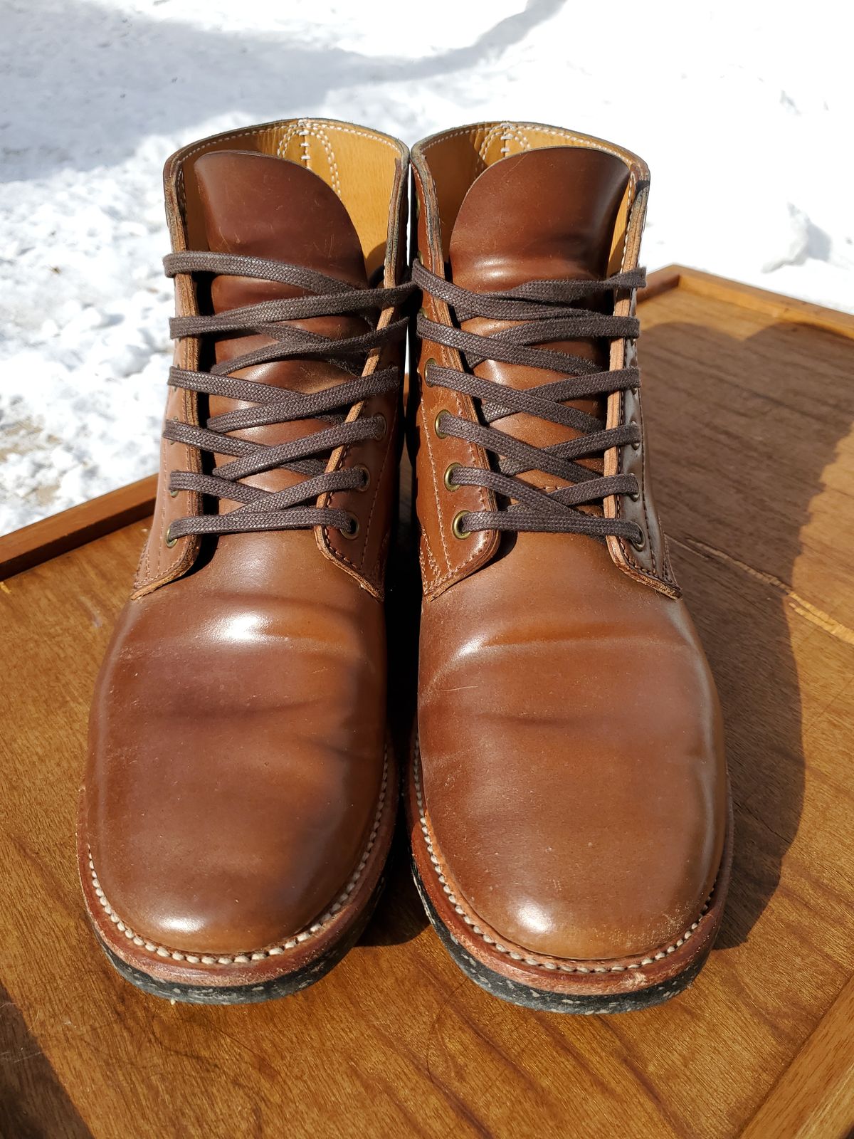 Photo by horsebuttboots on March 1, 2023 of the Quan Shoemaker Unknown Model in Horween Natural Shell Cordovan.