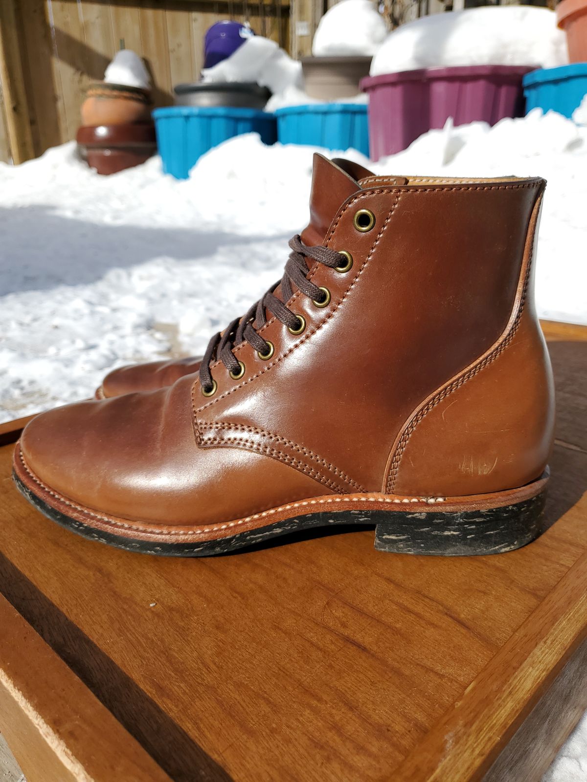 Photo by horsebuttboots on March 1, 2023 of the Quan Shoemaker Unknown Model in Horween Natural Shell Cordovan.