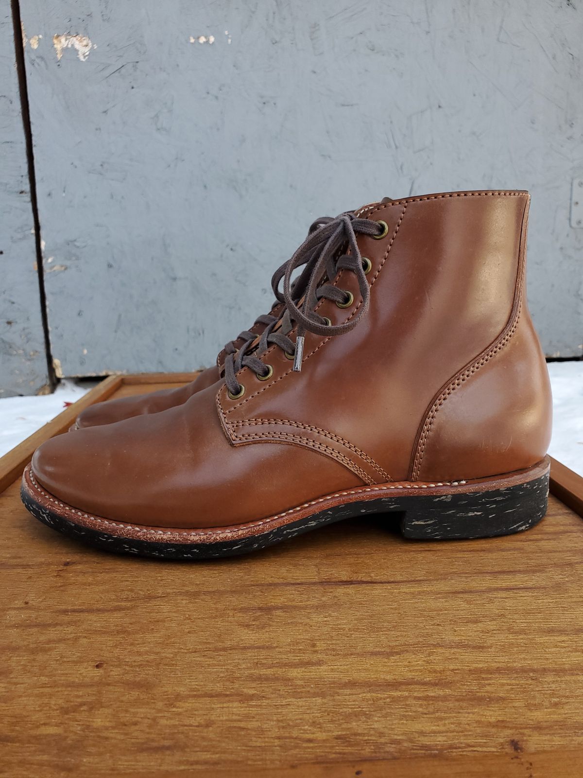 Photo by horsebuttboots on April 1, 2023 of the Quan Shoemaker Unknown Model in Horween Natural Shell Cordovan.