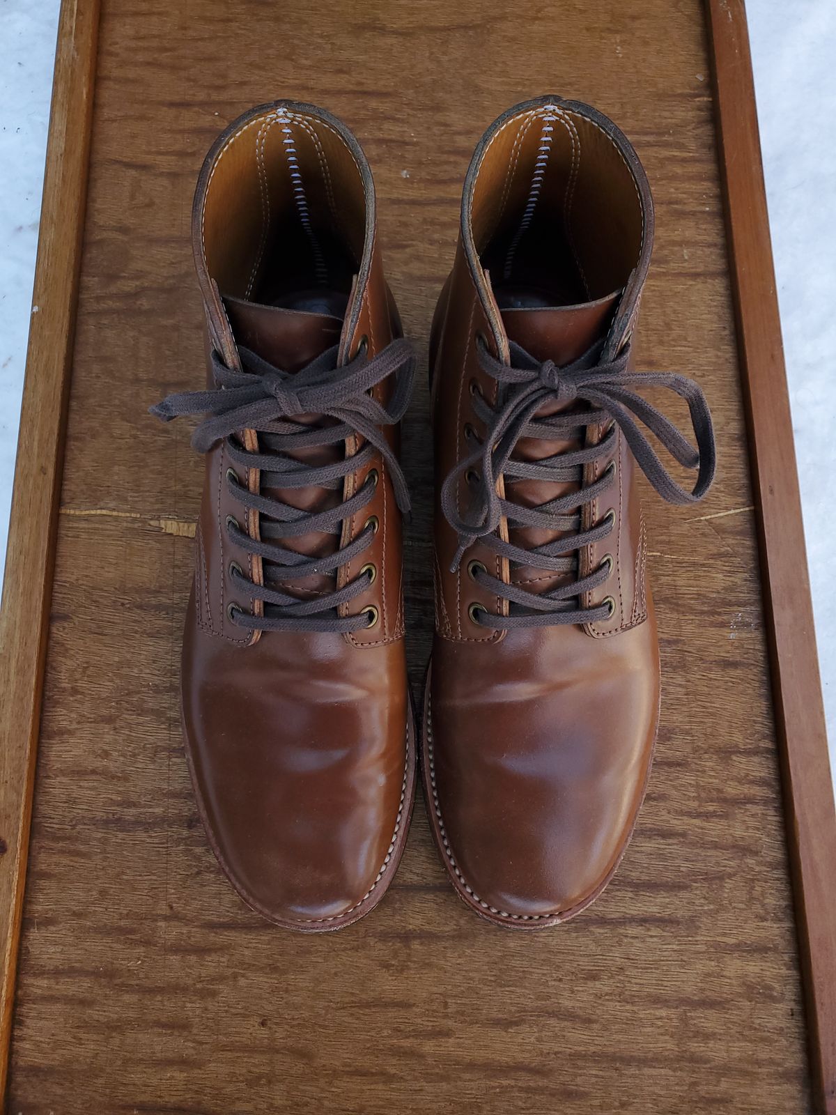Photo by horsebuttboots on April 1, 2023 of the Quan Shoemaker Unknown Model in Horween Natural Shell Cordovan.