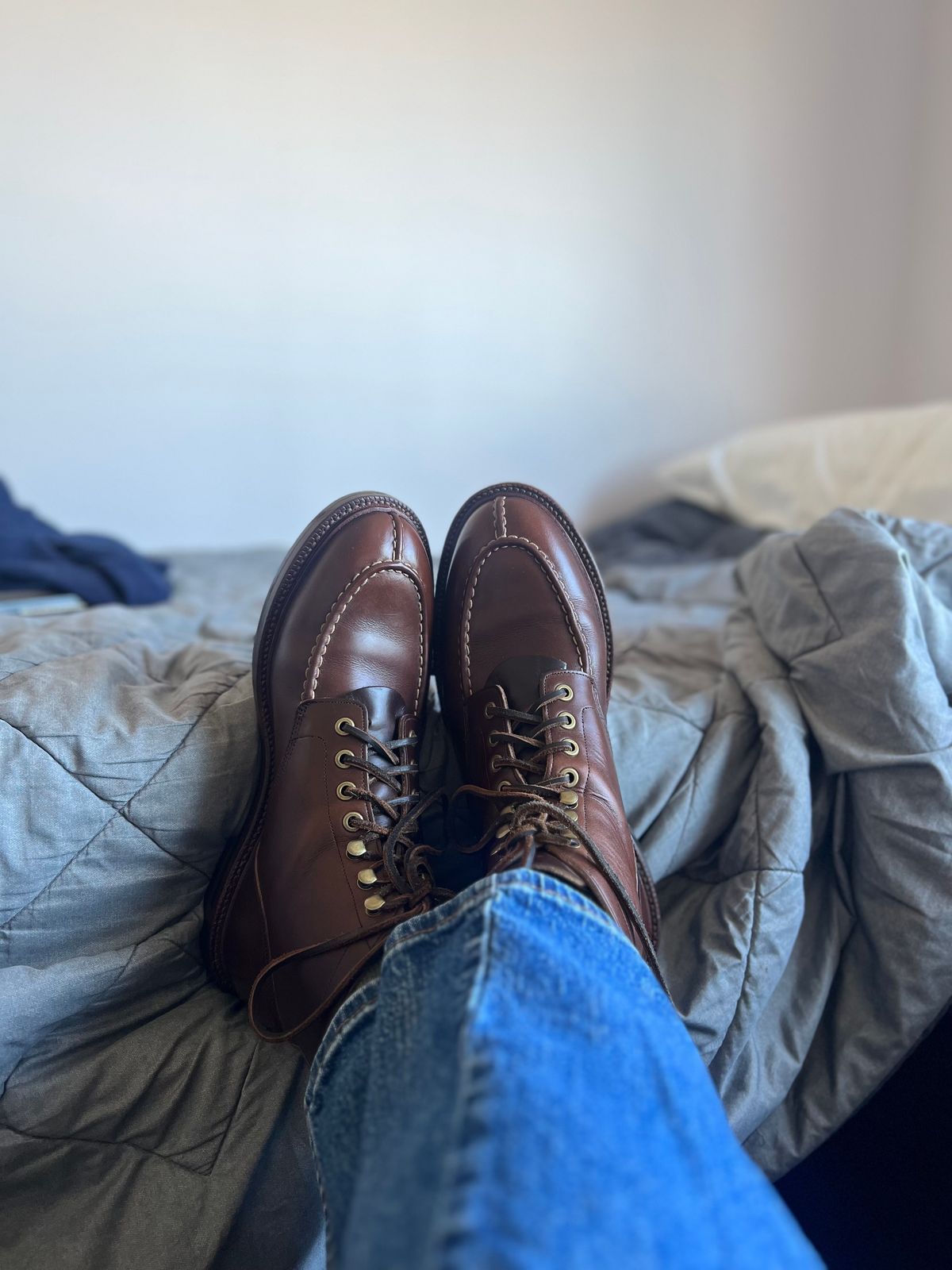 Photo by Snailchang on August 27, 2024 of the Grant Stone Ottawa Boot in Horween Crimson Chromexcel.