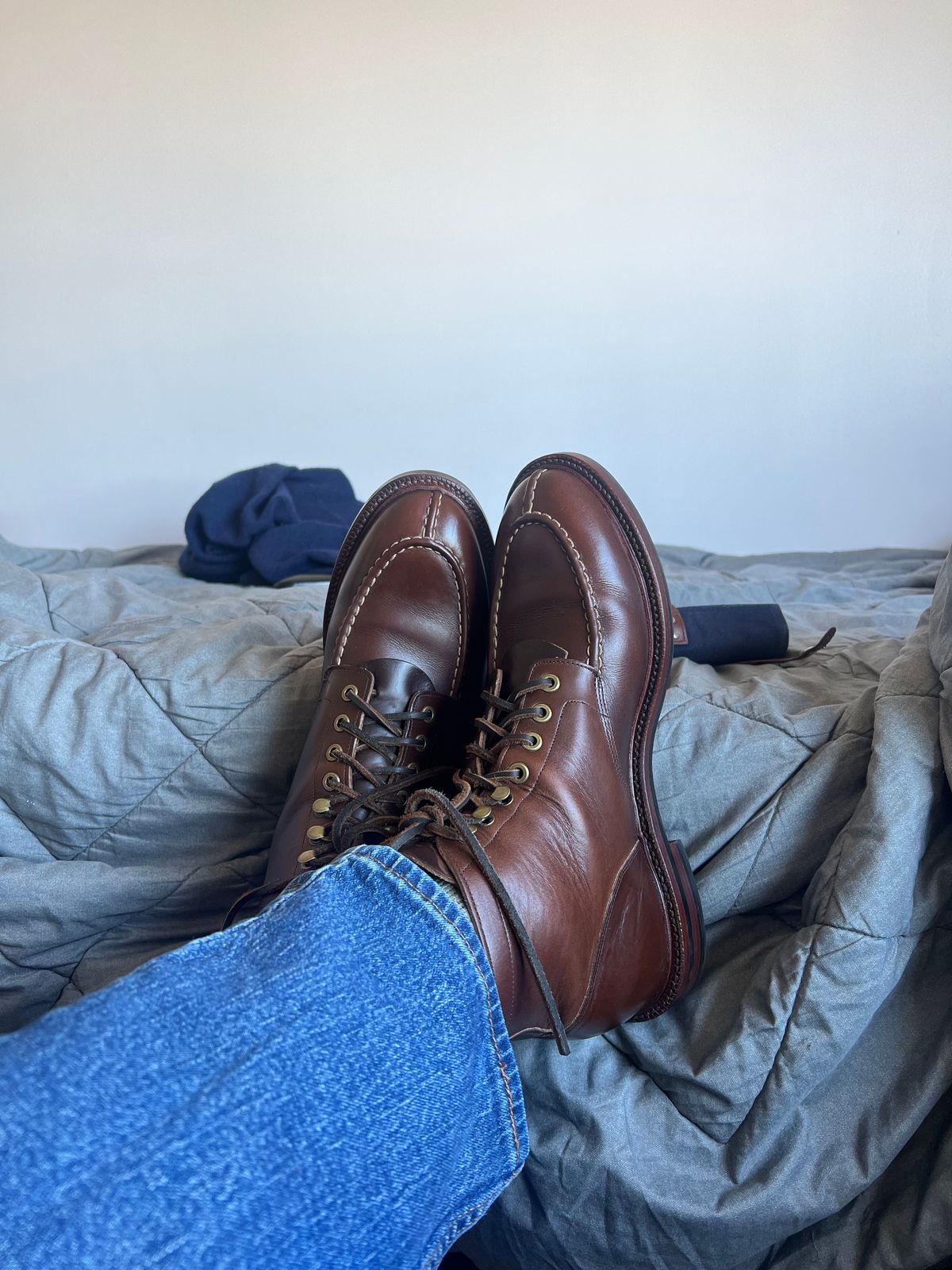 Photo by Snailchang on August 27, 2024 of the Grant Stone Ottawa Boot in Horween Crimson Chromexcel.