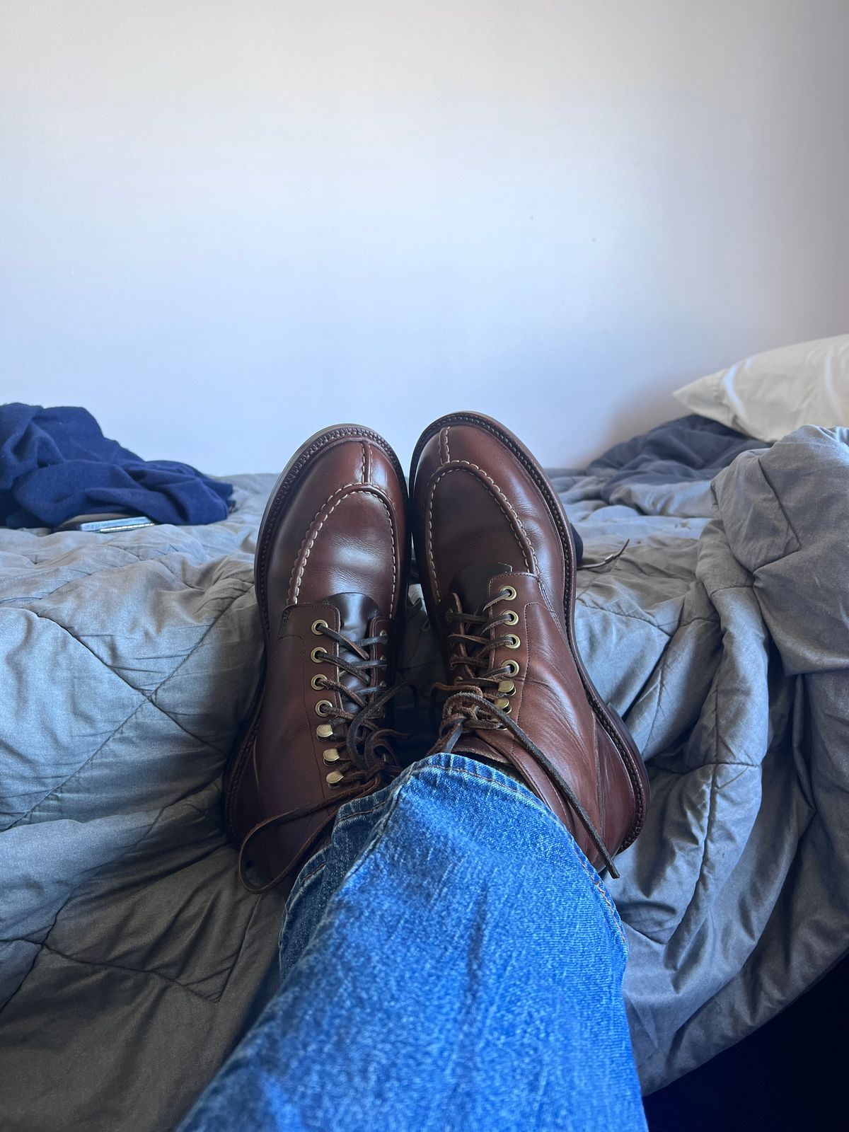 Photo by Snailchang on August 27, 2024 of the Grant Stone Ottawa Boot in Horween Crimson Chromexcel.