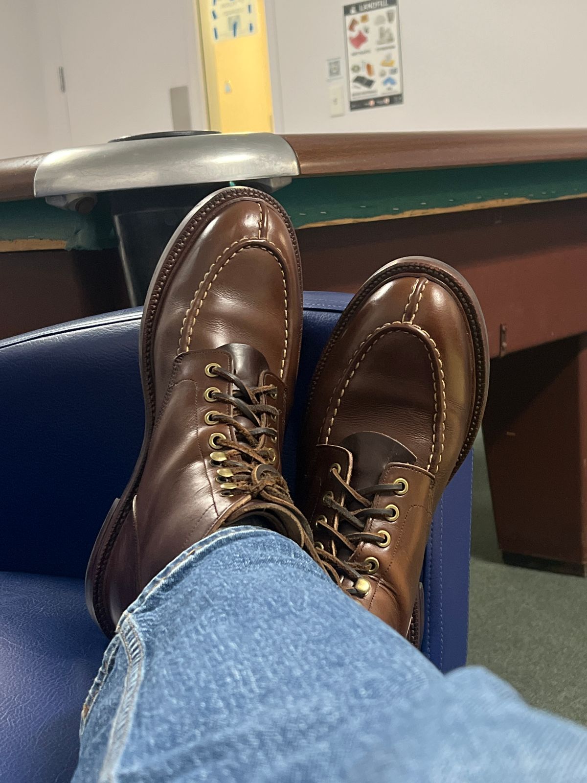 Photo by Snailchang on August 29, 2024 of the Grant Stone Ottawa Boot in Horween Crimson Chromexcel.