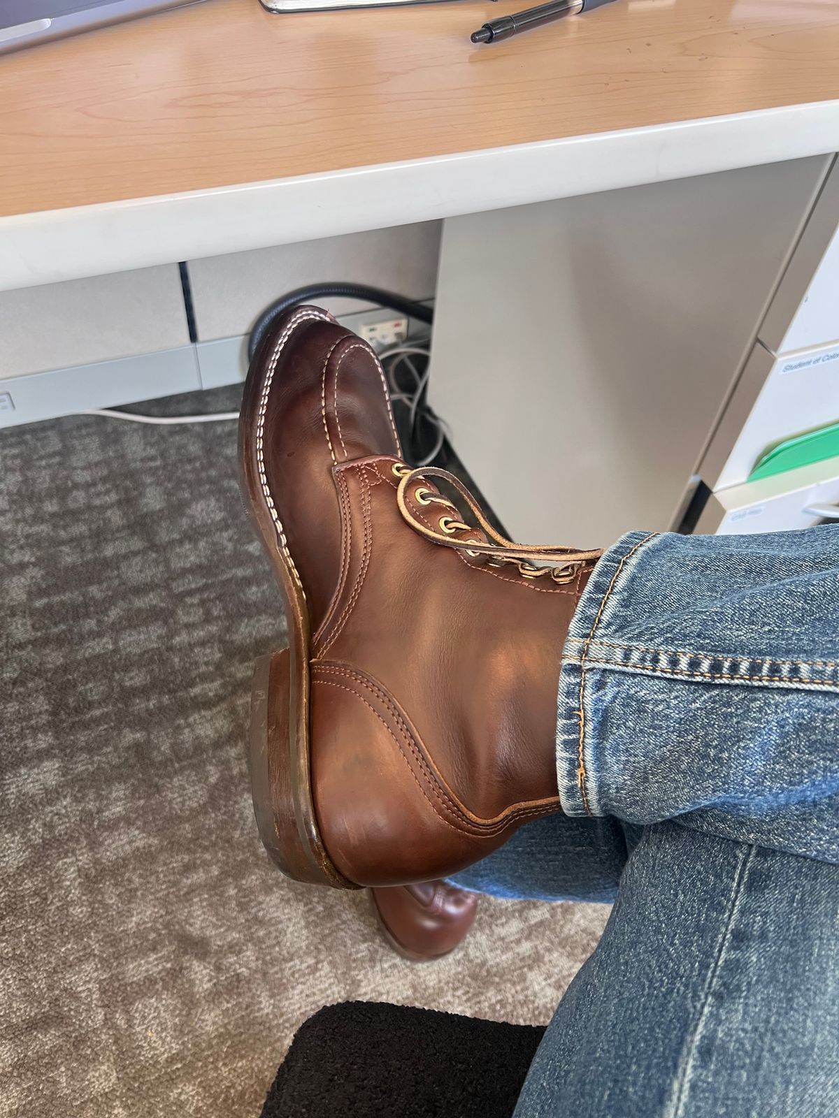 Photo by Snailchang on October 10, 2024 of the Nicks Moc Toe in Horween Brown Chromexcel.