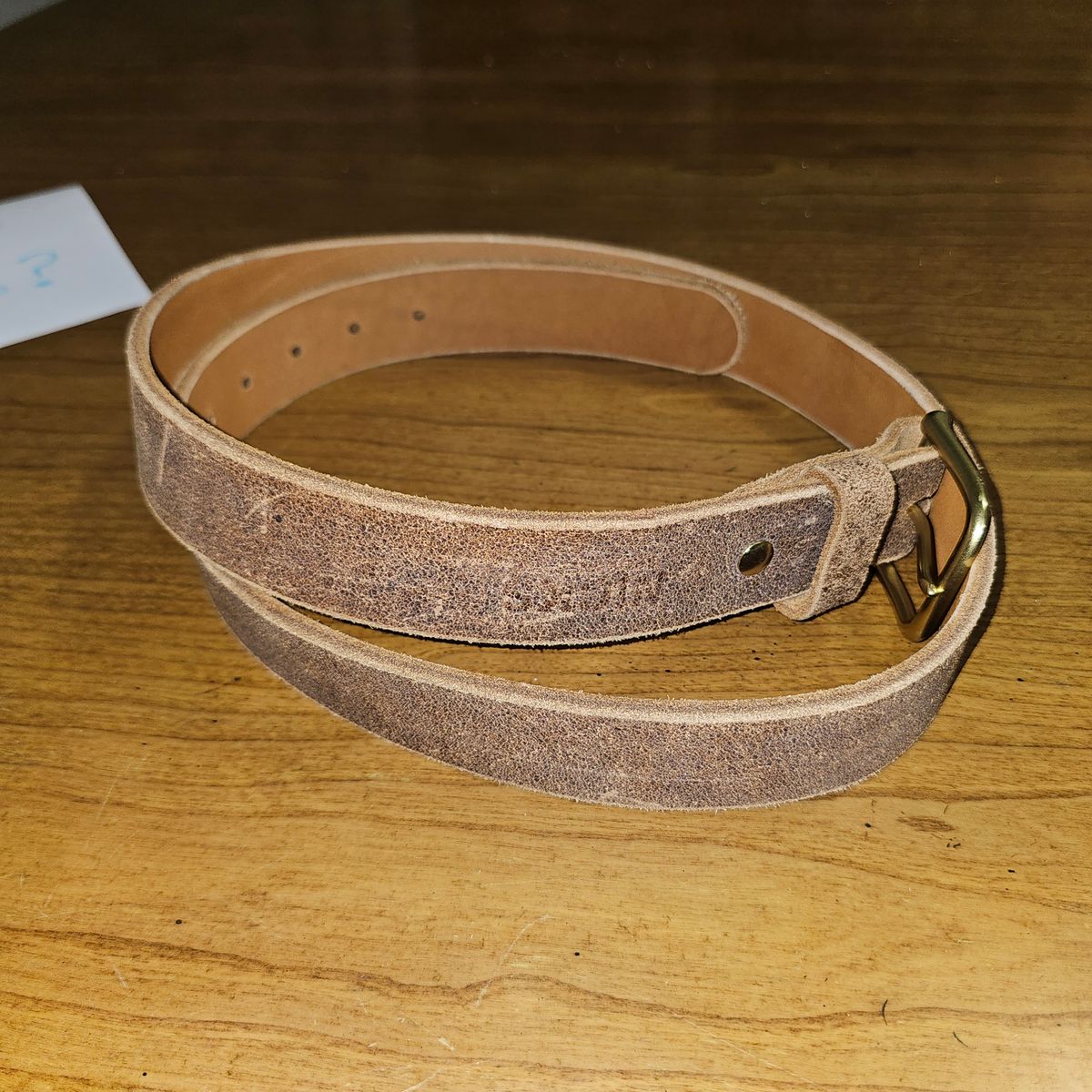 Photo by fozzie_the_bear on October 1, 2025 of the Nicks Work Belt in Seidel 1964 Tan Roughout.