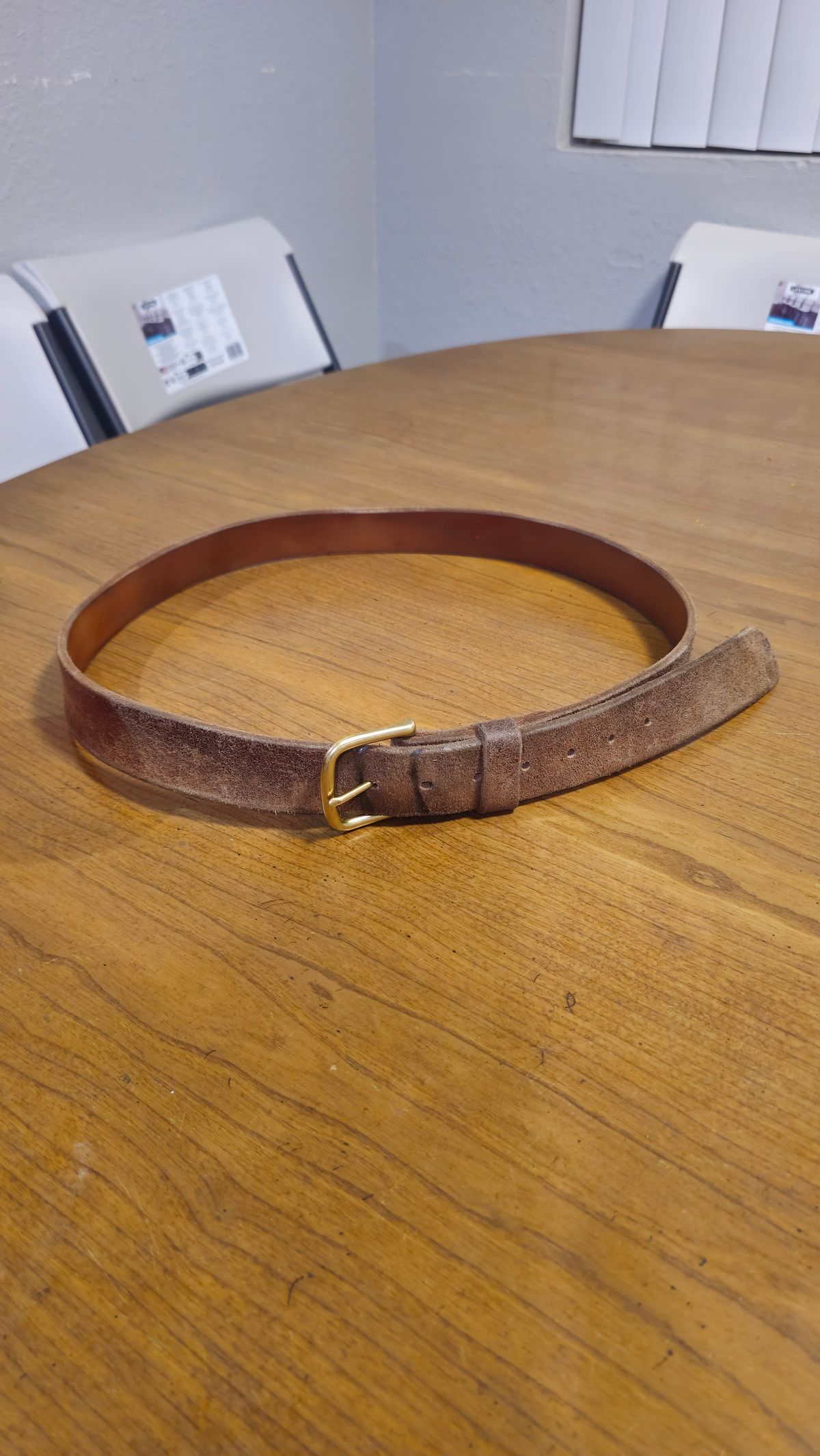 Photo by fozzie_the_bear on December 4, 2025 of the Nicks Work Belt in Seidel 1964 Tan Roughout.