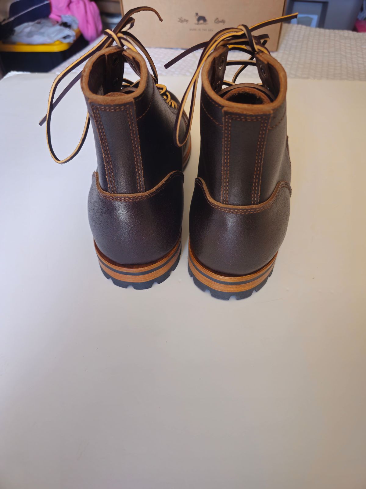 Photo by fozzie_the_bear on April 20, 2024 of the Truman Cap Toe Boot in Horween Java Waxed Flesh.