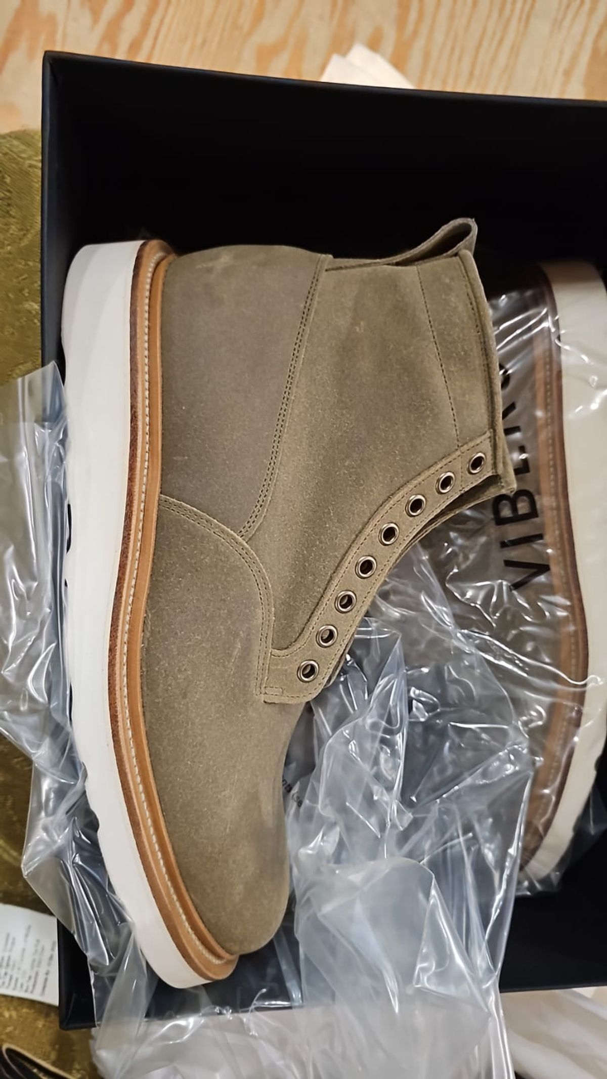 Photo by cgbaird2 on March 24, 2024 of the Viberg Scout Boot in C.F. Stead Nature Waxy Commander Suede.