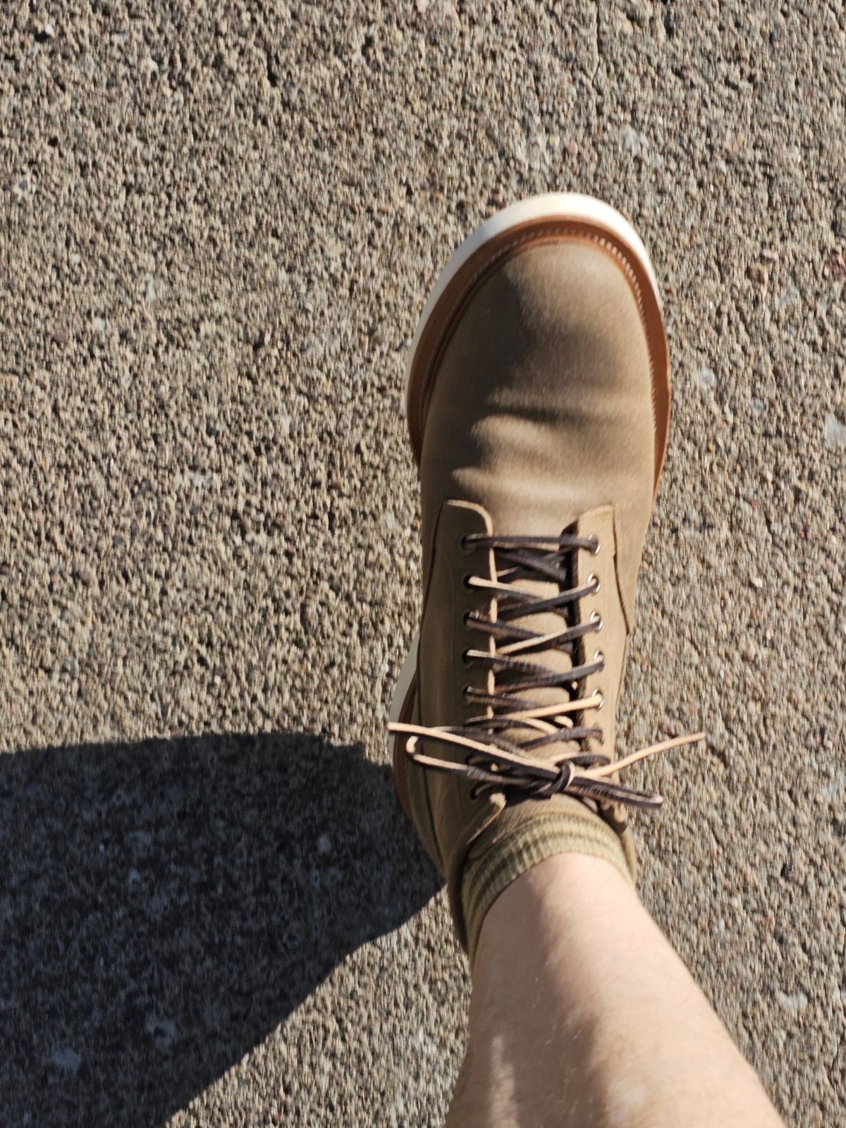 Photo by cgbaird2 on October 5, 2024 of the Viberg Scout Boot in C.F. Stead Nature Waxy Commander Suede.