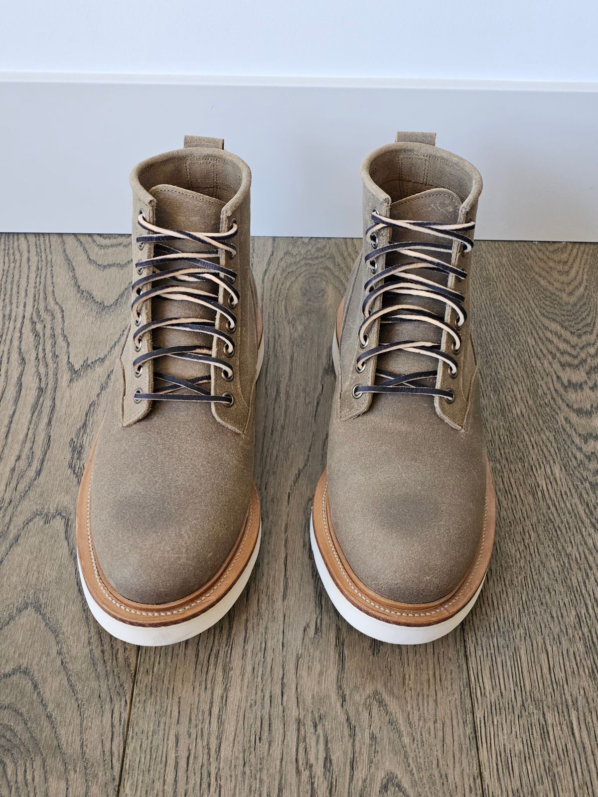 Photo by cgbaird2 on October 5, 2024 of the Viberg Scout Boot in C.F. Stead Nature Waxy Commander Suede.