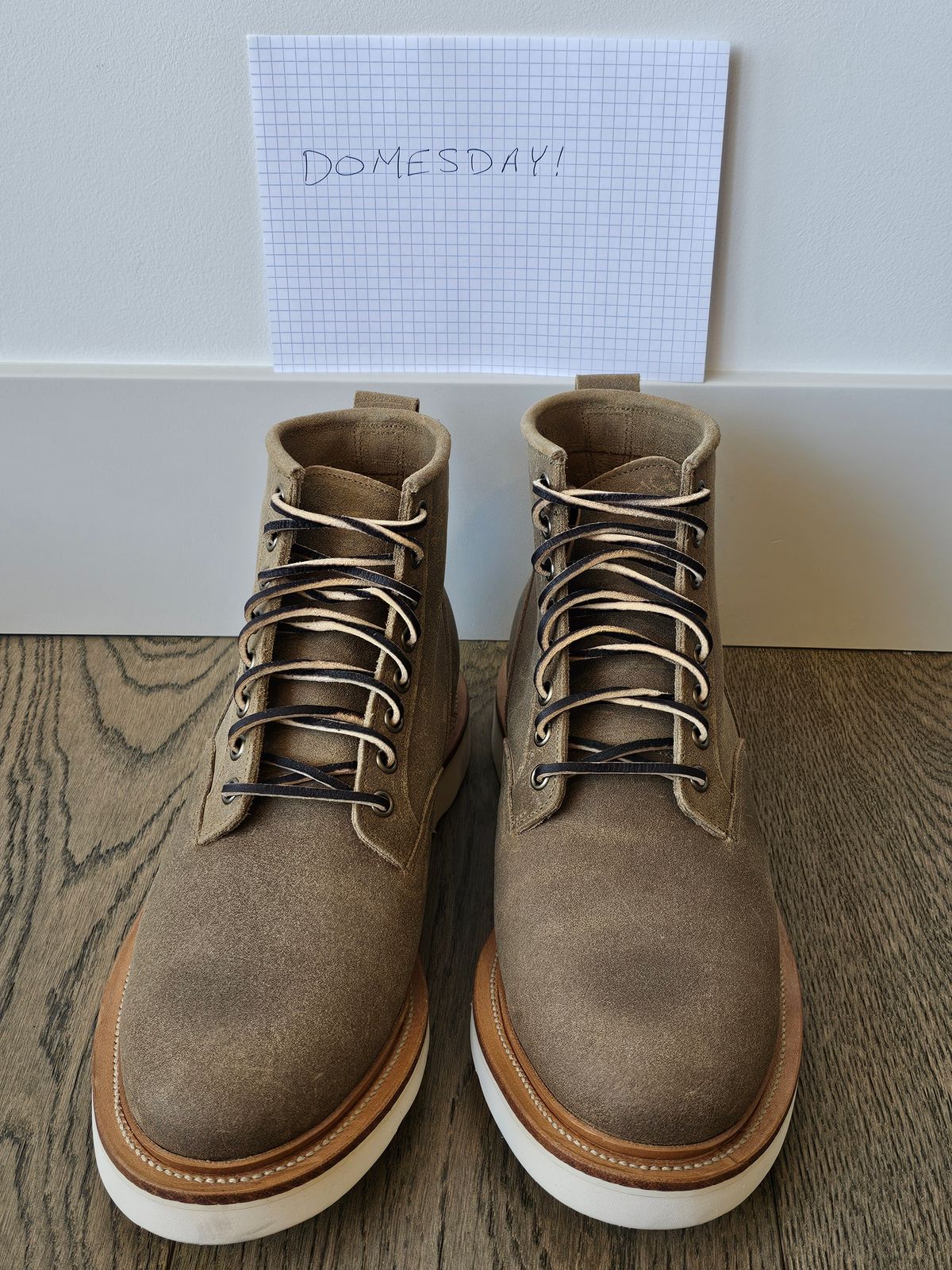 Photo by cgbaird2 on October 5, 2024 of the Viberg Scout Boot in C.F. Stead Nature Waxy Commander Suede.