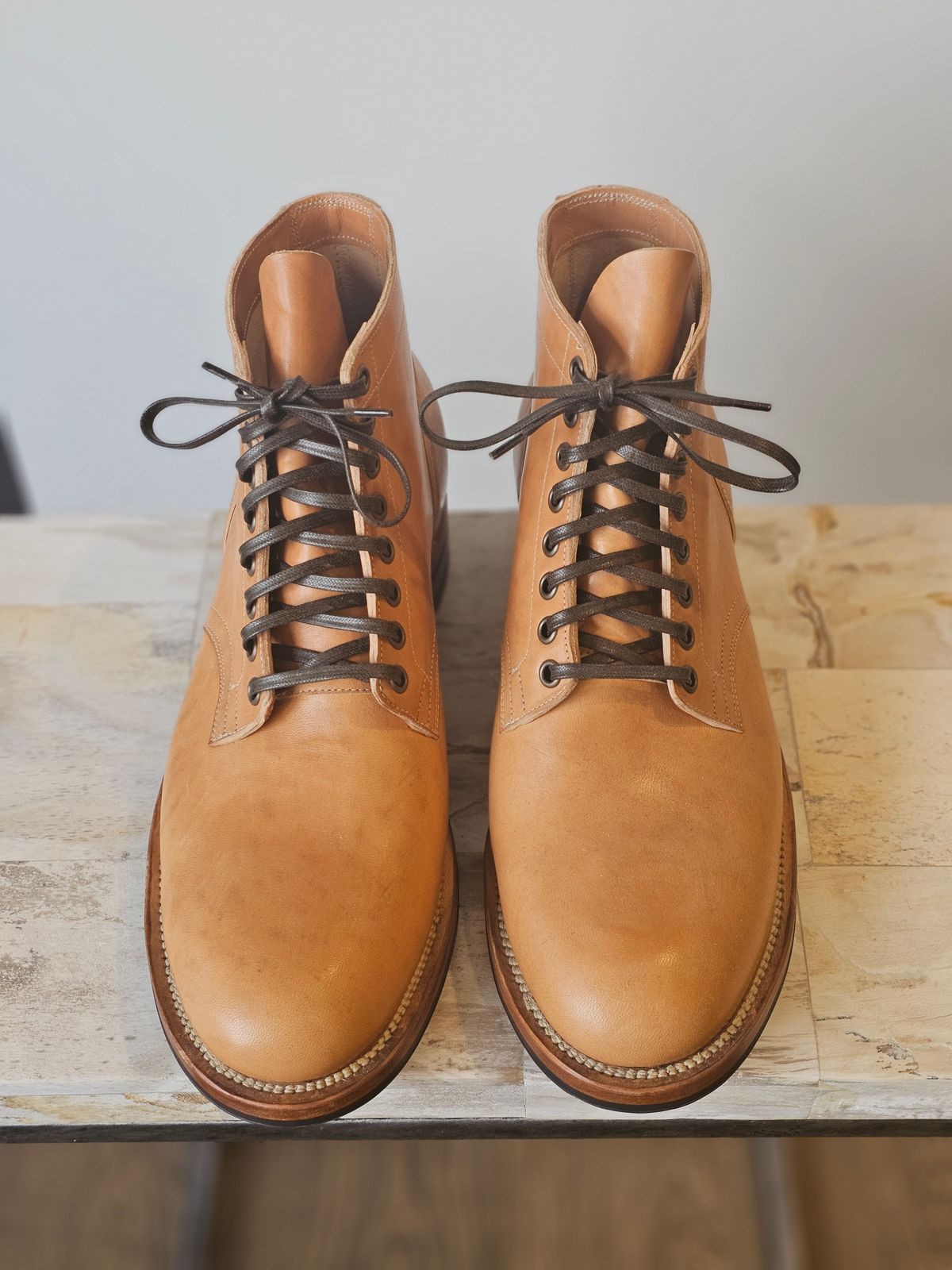 Photo by cgbaird2 on October 2, 2025 of the Viberg Service Boot in Maryam Natural Horsebutt.