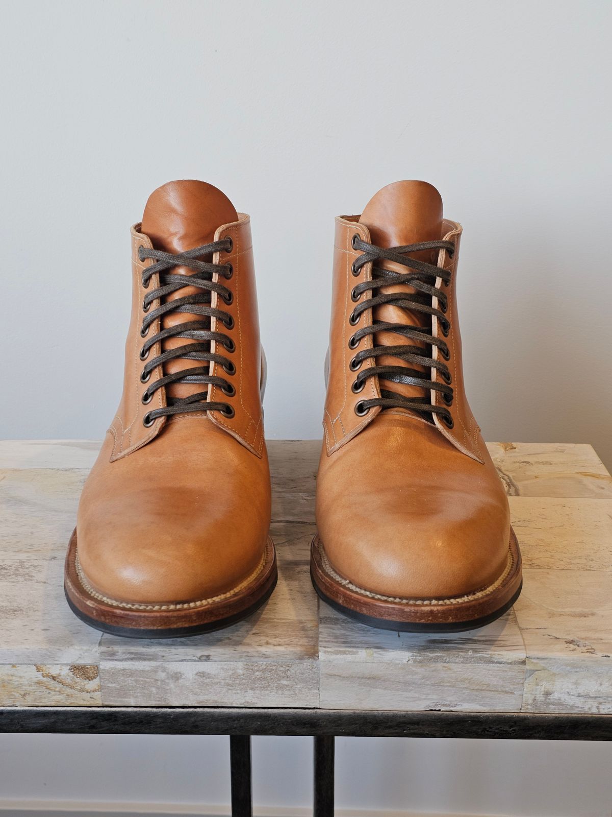 Photo by cgbaird2 on November 4, 2025 of the Viberg Service Boot in Maryam Natural Horsebutt.