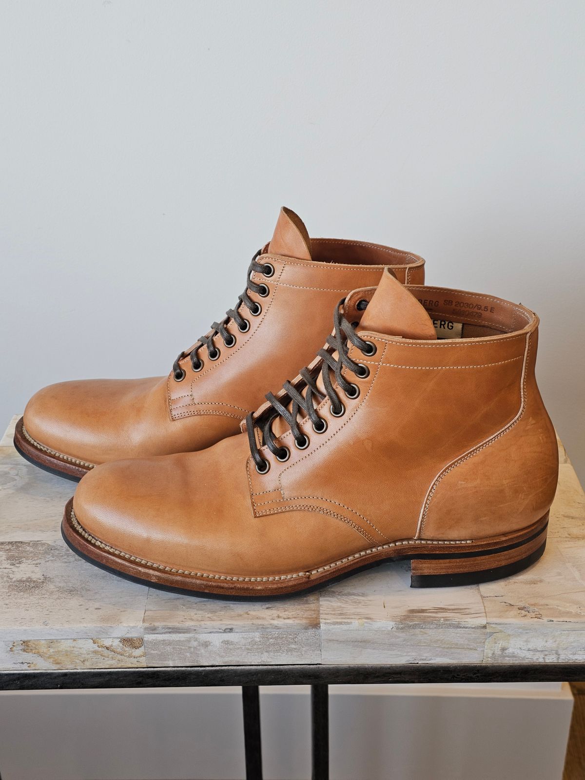 Photo by cgbaird2 on November 4, 2025 of the Viberg Service Boot in Maryam Natural Horsebutt.