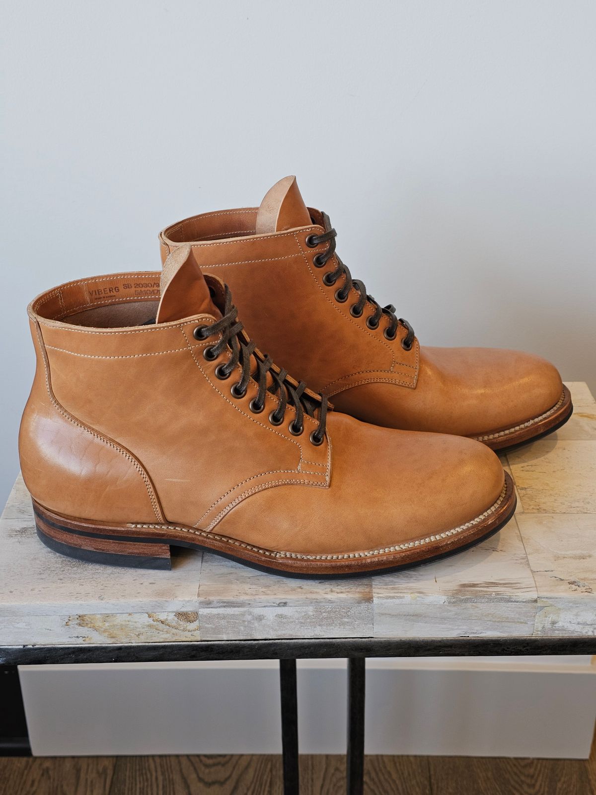 Photo by cgbaird2 on November 4, 2025 of the Viberg Service Boot in Maryam Natural Horsebutt.