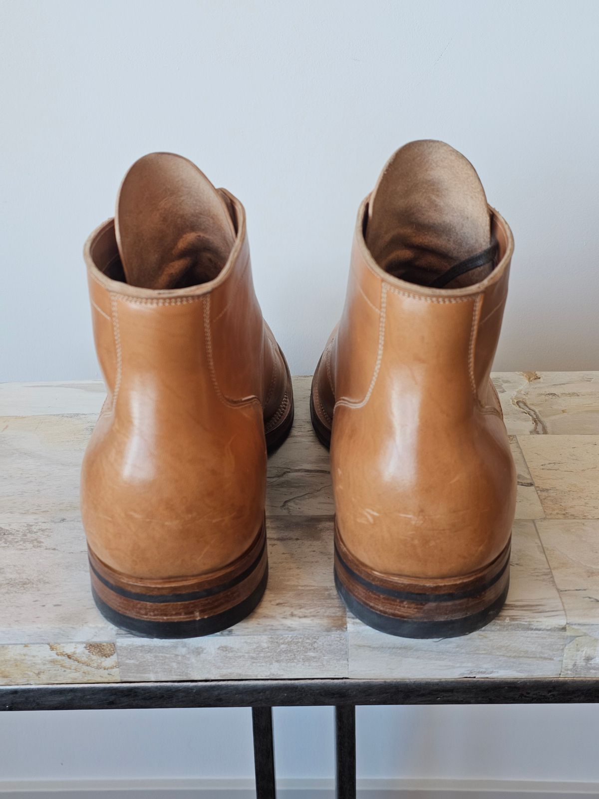 Photo by cgbaird2 on December 5, 2025 of the Viberg Service Boot in Maryam Natural Horsebutt.