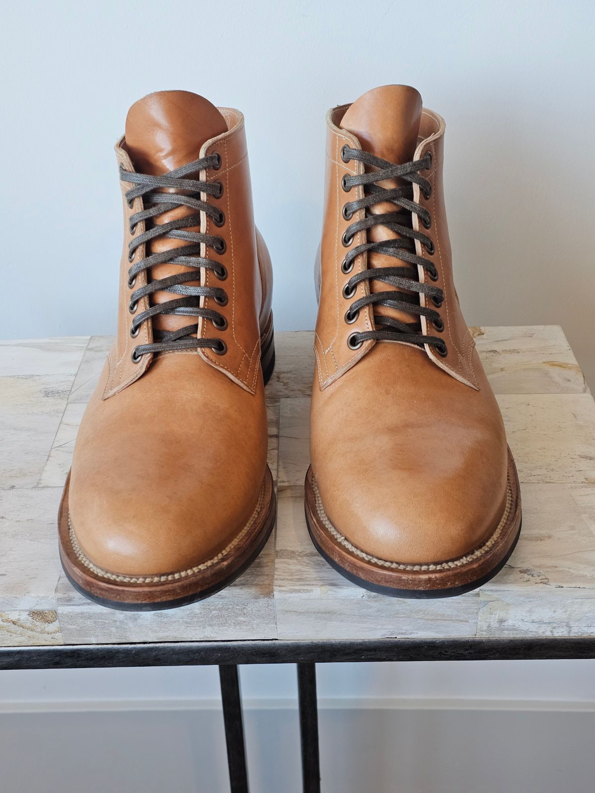 Photo by cgbaird2 on December 5, 2025 of the Viberg Service Boot in Maryam Natural Horsebutt.