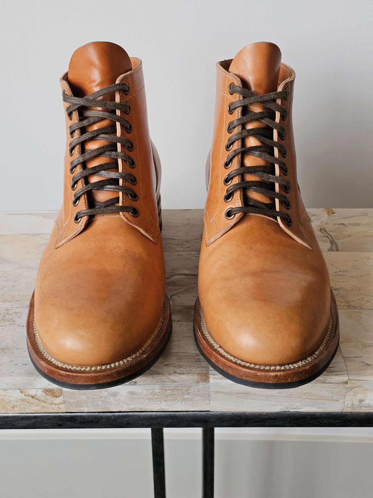 Photo by cgbaird2 on January 5, 2026 of the Viberg Service Boot in Maryam Natural Horsebutt.