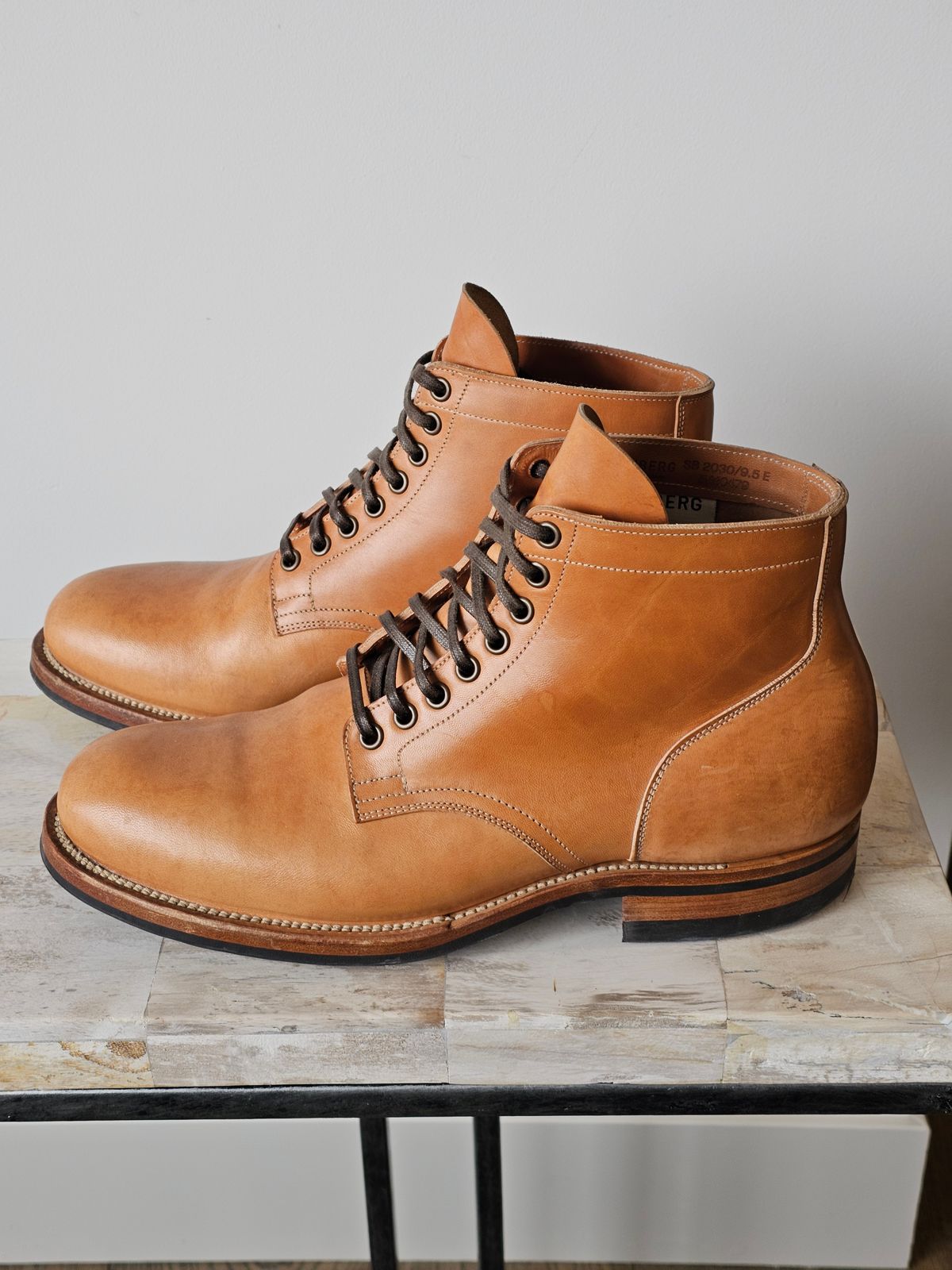 Photo by cgbaird2 on January 5, 2026 of the Viberg Service Boot in Maryam Natural Horsebutt.