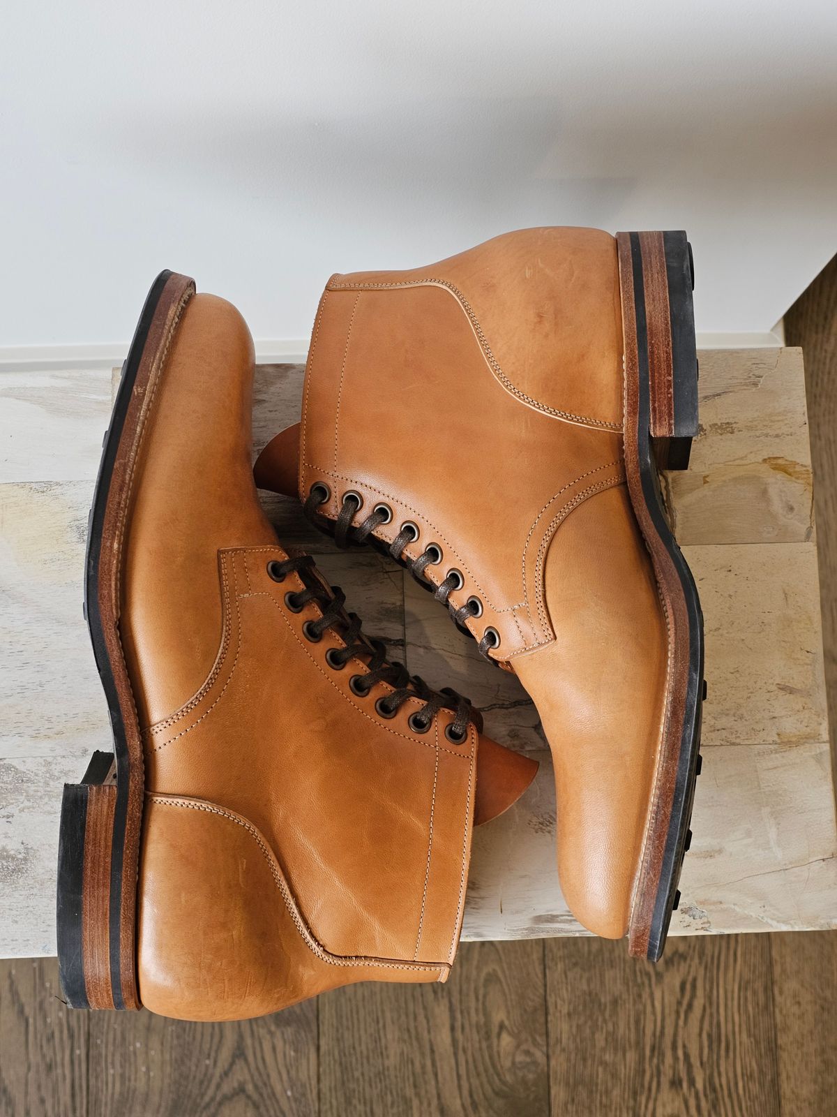 Photo by cgbaird2 on January 5, 2026 of the Viberg Service Boot in Maryam Natural Horsebutt.