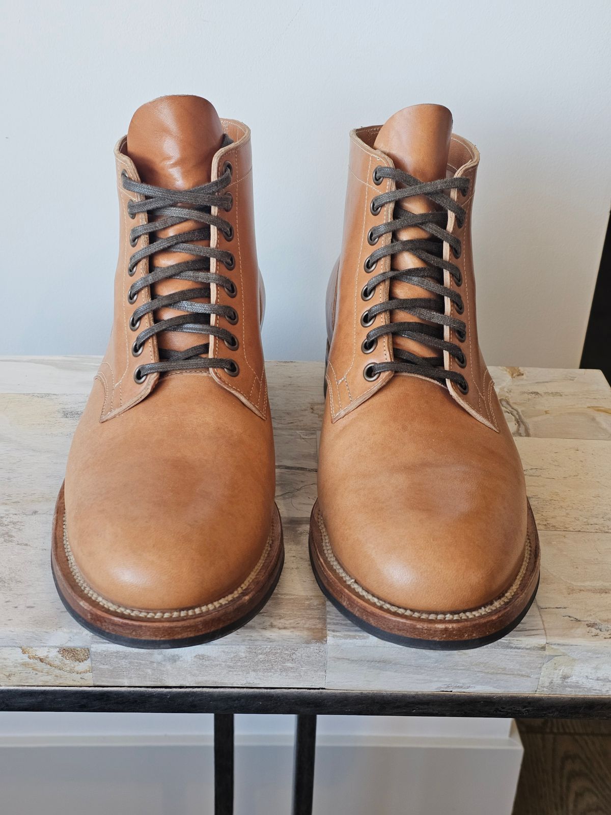 Photo by cgbaird2 on February 5, 2026 of the Viberg Service Boot in Maryam Natural Horsebutt.