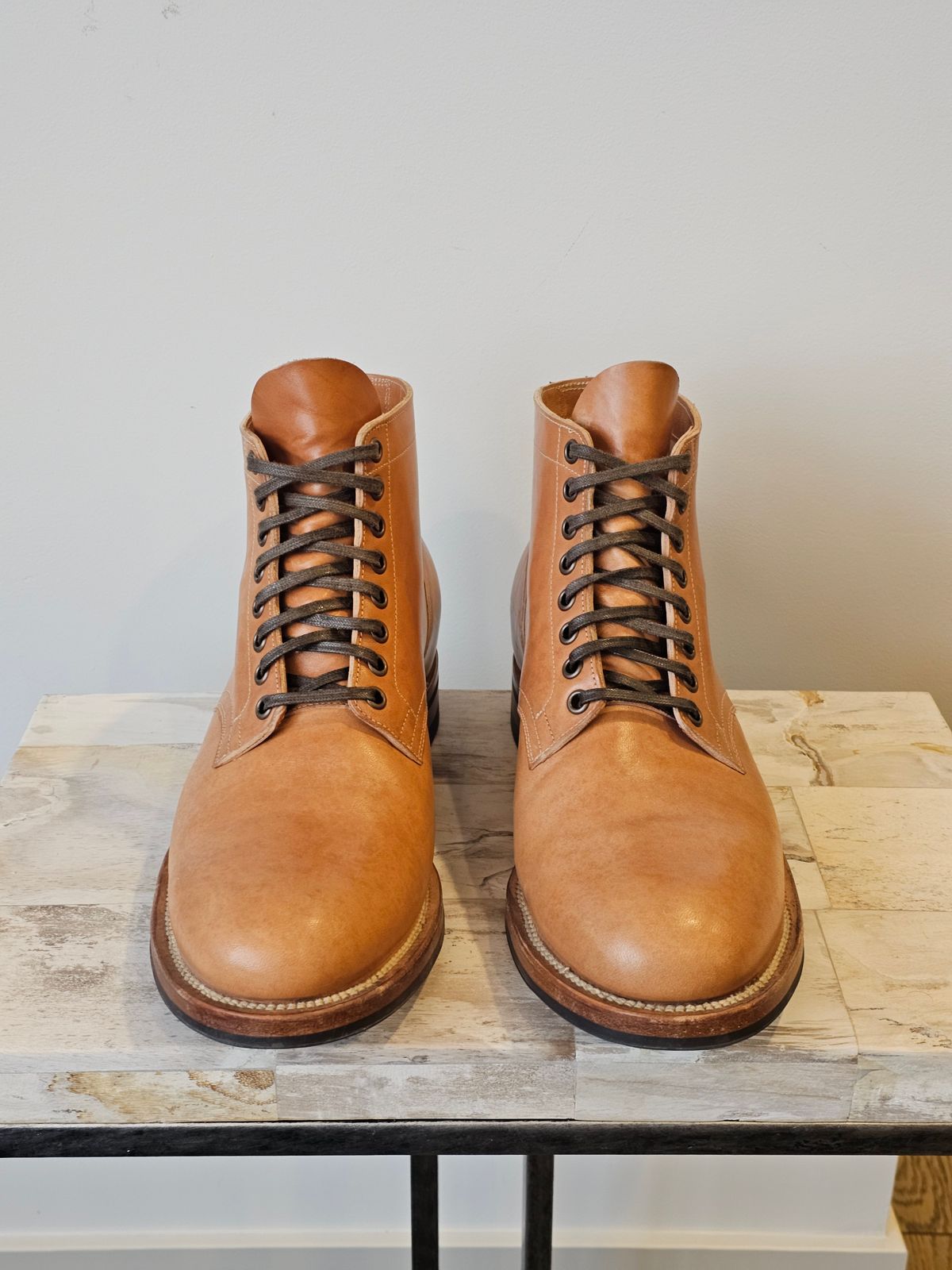 Photo by cgbaird2 on March 3, 2026 of the Viberg Service Boot in Maryam Natural Horsebutt.