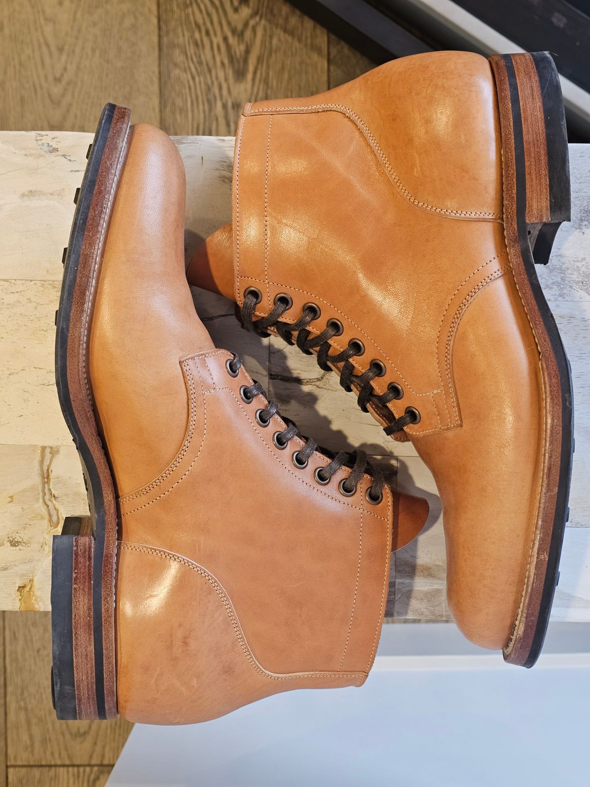 Photo by cgbaird2 on March 3, 2026 of the Viberg Service Boot in Maryam Natural Horsebutt.