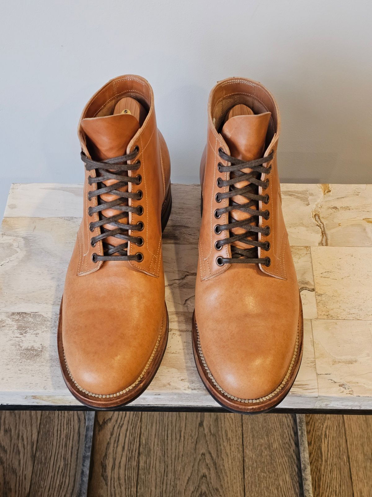 Photo by cgbaird2 on March 3, 2026 of the Viberg Service Boot in Maryam Natural Horsebutt.