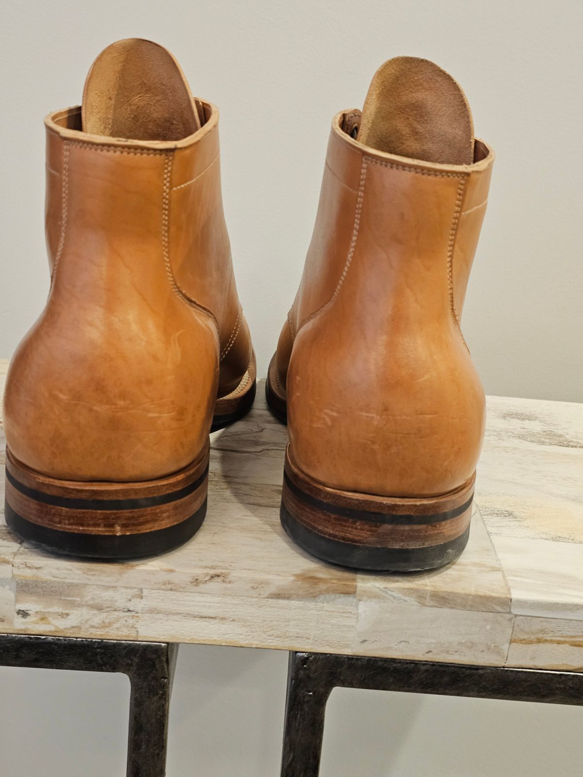 Photo by cgbaird2 on April 3, 2026 of the Viberg Service Boot in Maryam Natural Horsebutt.