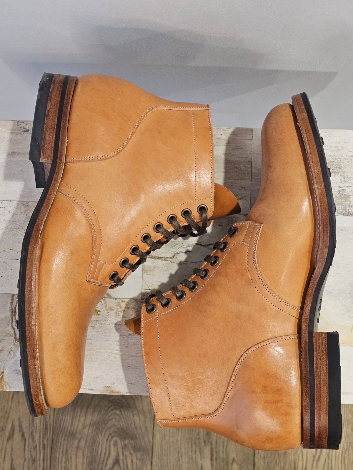 Photo by cgbaird2 on April 3, 2026 of the Viberg Service Boot in Maryam Natural Horsebutt.