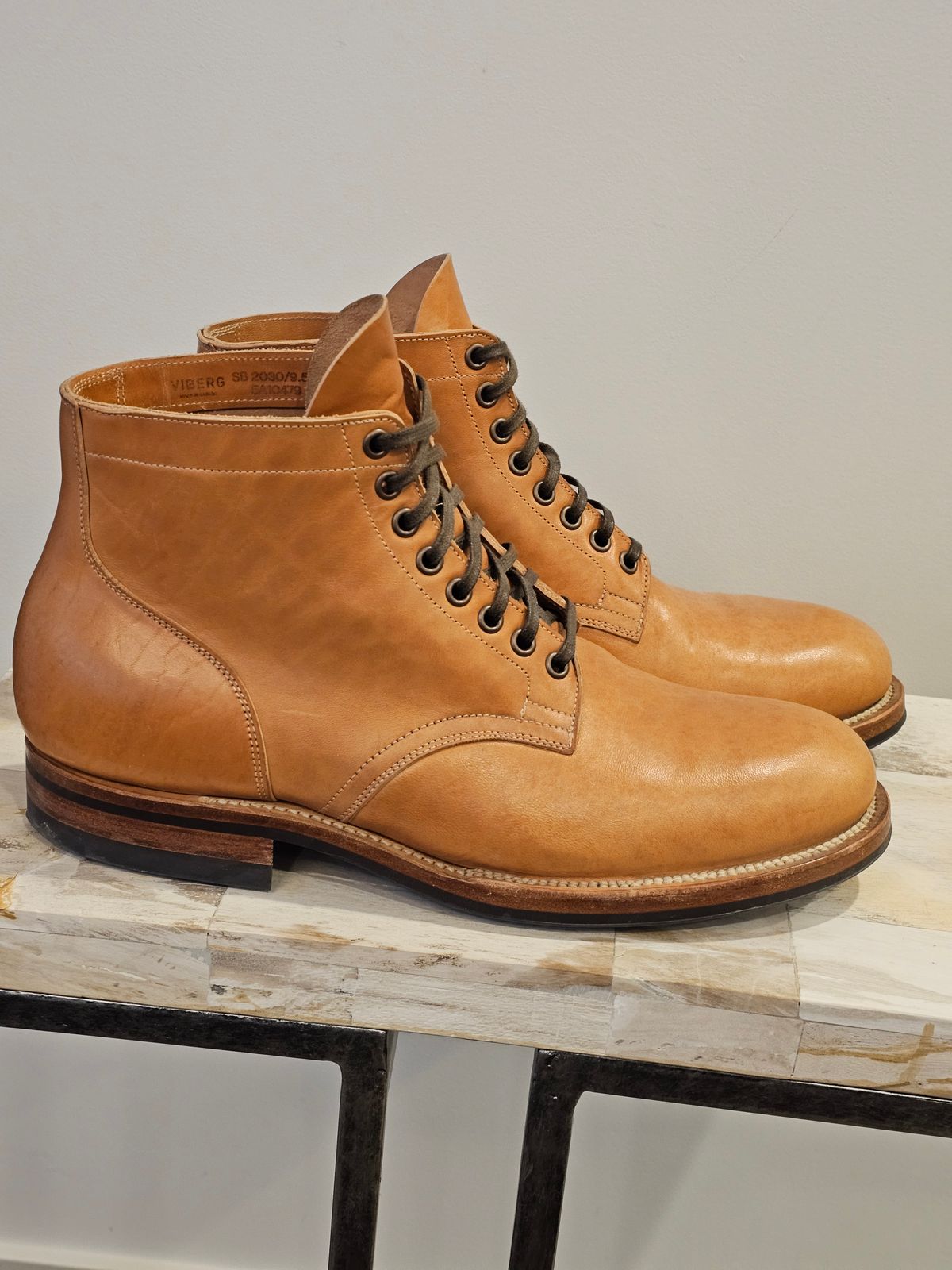 Photo by cgbaird2 on April 3, 2026 of the Viberg Service Boot in Maryam Natural Horsebutt.