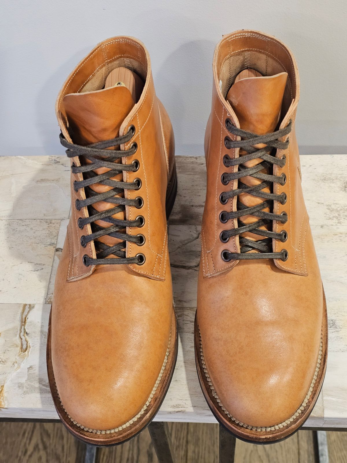 Photo by cgbaird2 on April 3, 2026 of the Viberg Service Boot in Maryam Natural Horsebutt.