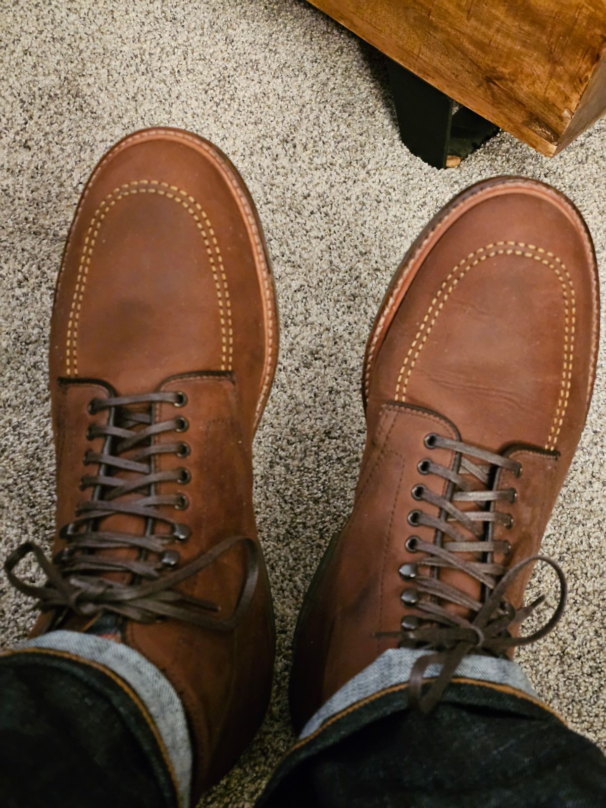 Photo by cgbaird2 on January 1, 2024 of the Alden Indy Boot in Horween Tobacco Smooth Chamois.