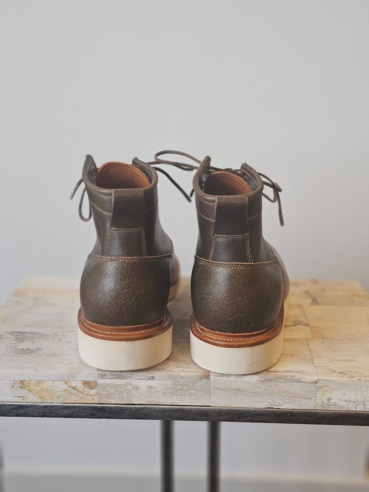 Photo by cgbaird2 on October 2, 2025 of the Viberg Scout Boot in Horween Olive Waxed Flesh.