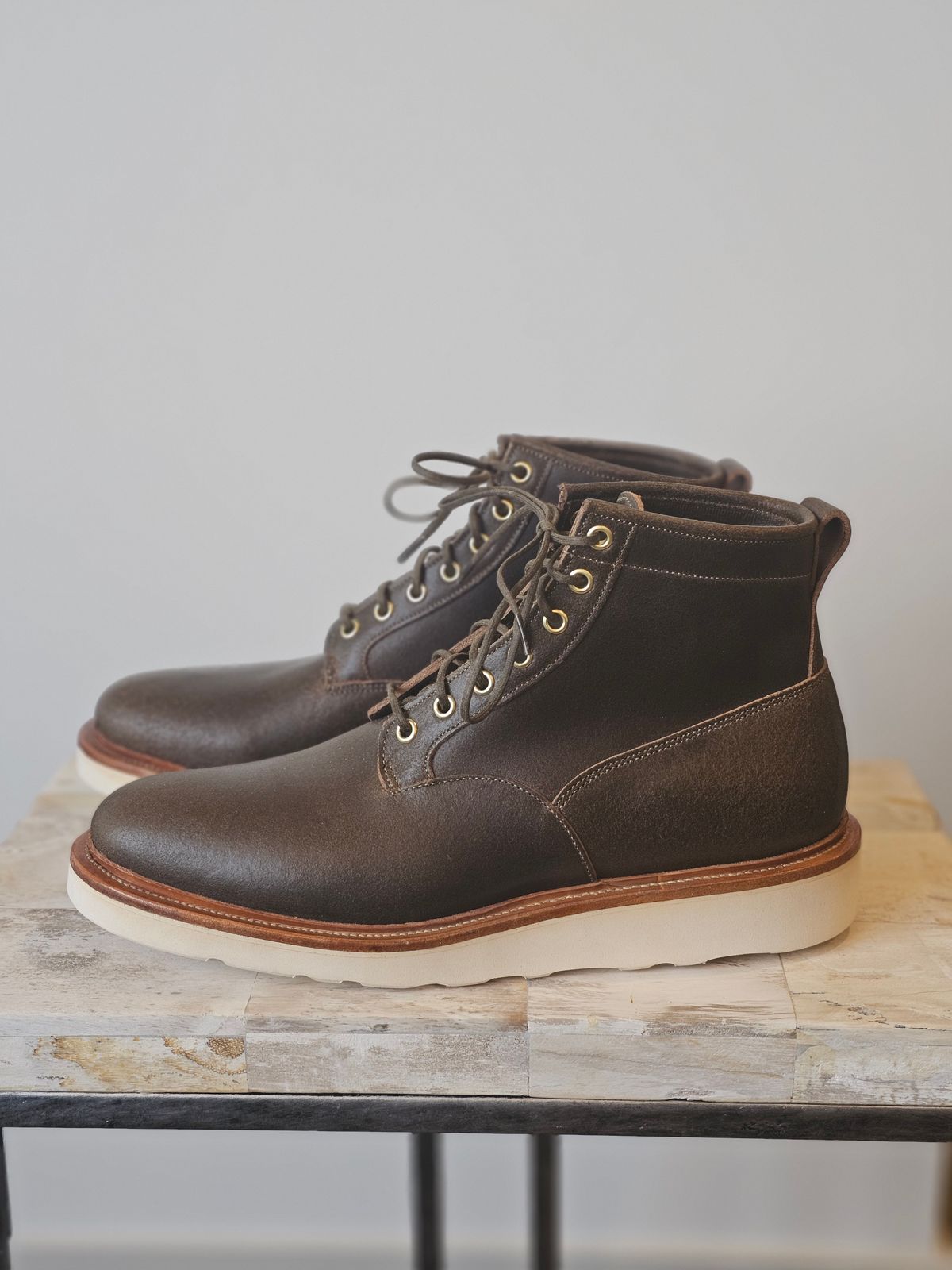 Photo by cgbaird2 on October 2, 2025 of the Viberg Scout Boot in Horween Olive Waxed Flesh.