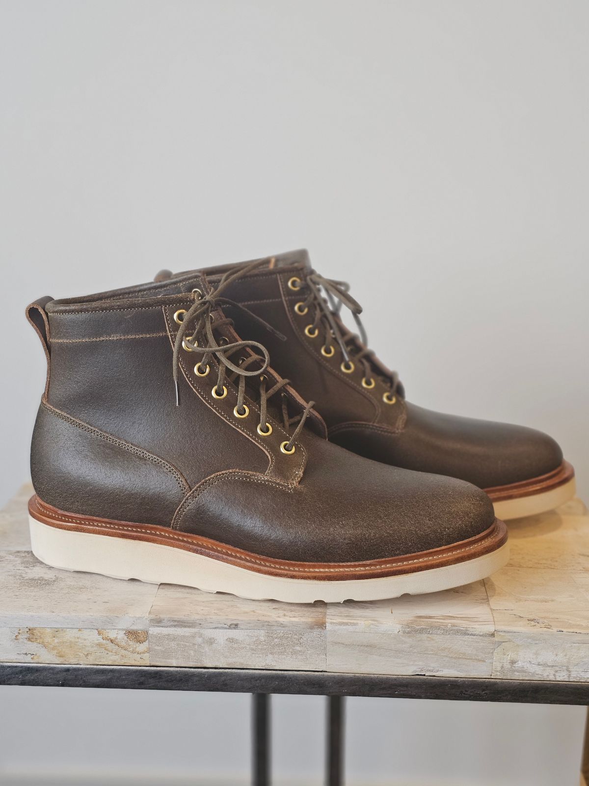 Photo by cgbaird2 on October 2, 2025 of the Viberg Scout Boot in Horween Olive Waxed Flesh.