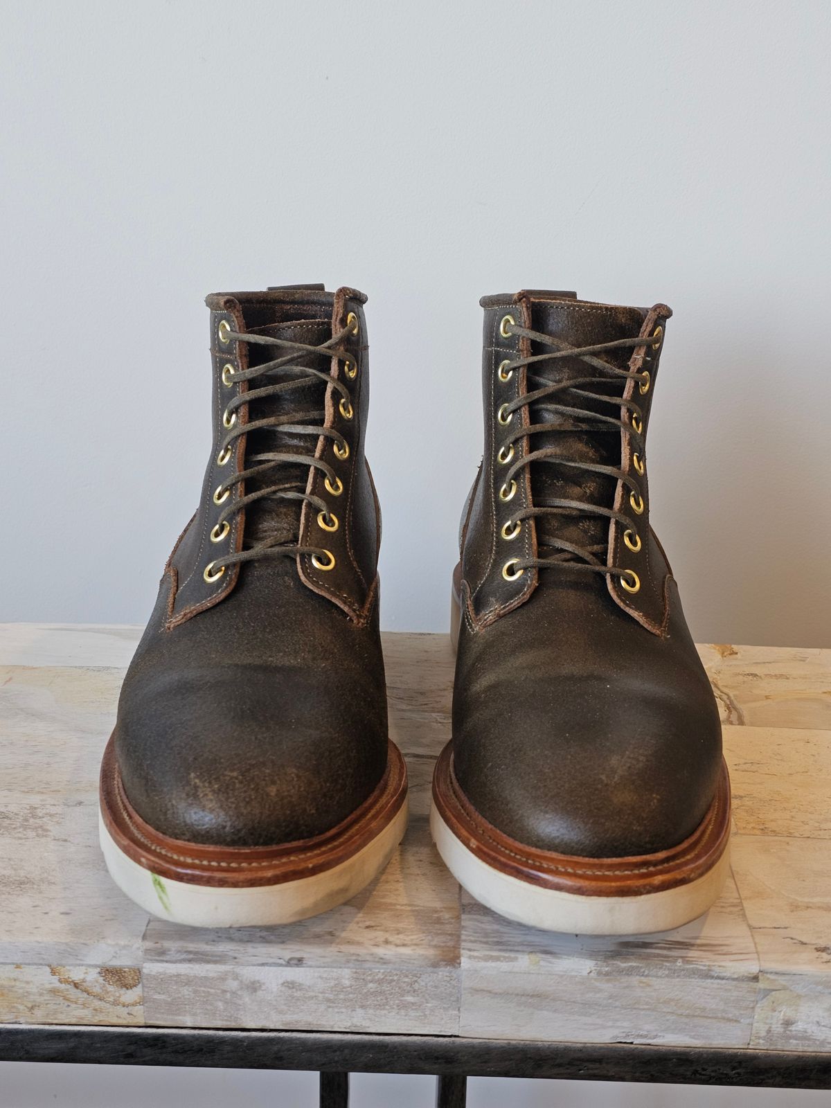 Photo by cgbaird2 on November 4, 2025 of the Viberg Scout Boot in Horween Olive Waxed Flesh.
