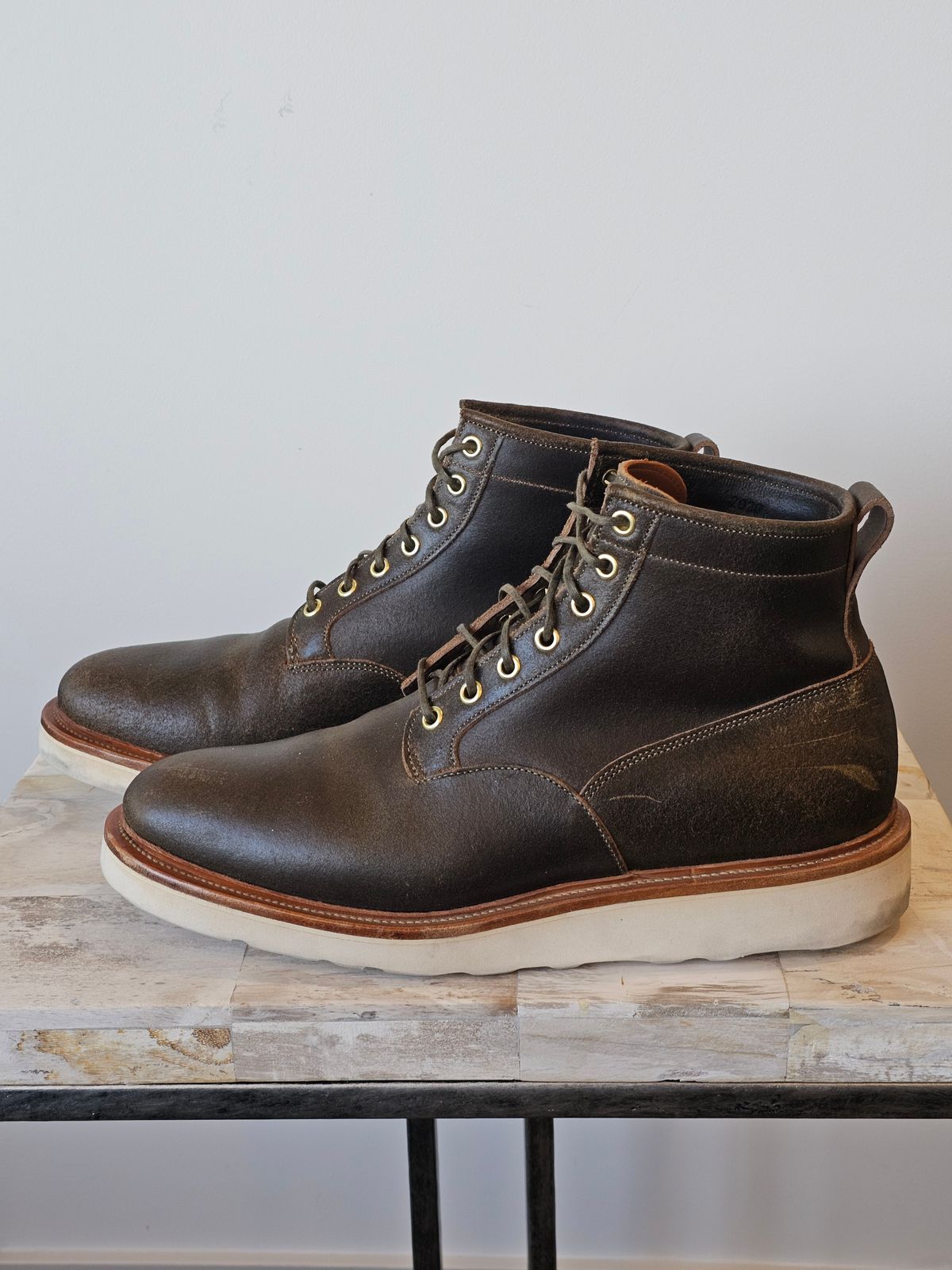 Photo by cgbaird2 on November 4, 2025 of the Viberg Scout Boot in Horween Olive Waxed Flesh.