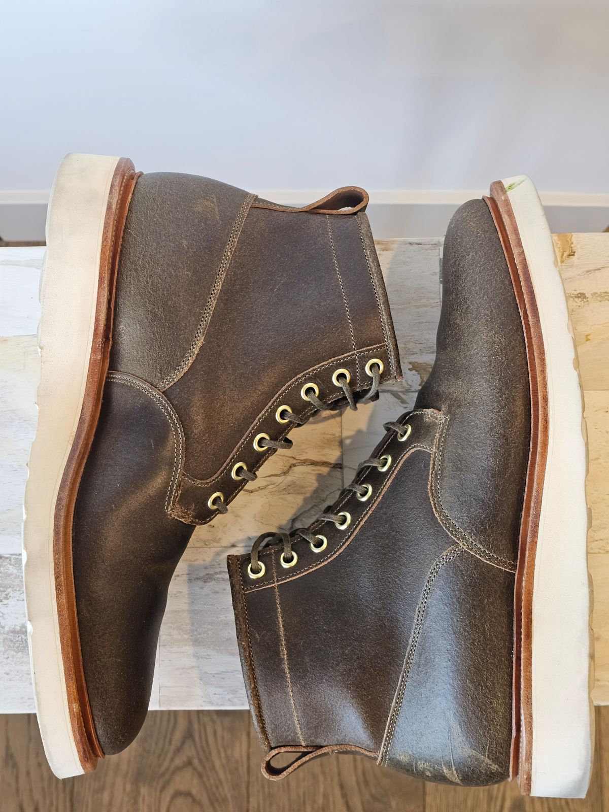 Photo by cgbaird2 on November 4, 2025 of the Viberg Scout Boot in Horween Olive Waxed Flesh.