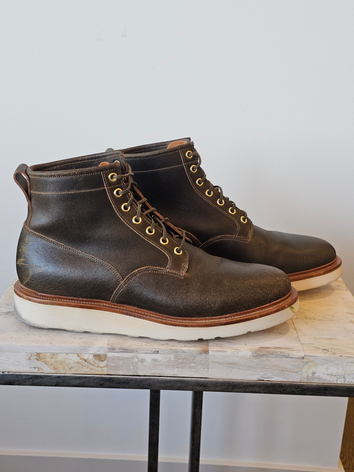 Photo by cgbaird2 on November 4, 2025 of the Viberg Scout Boot in Horween Olive Waxed Flesh.