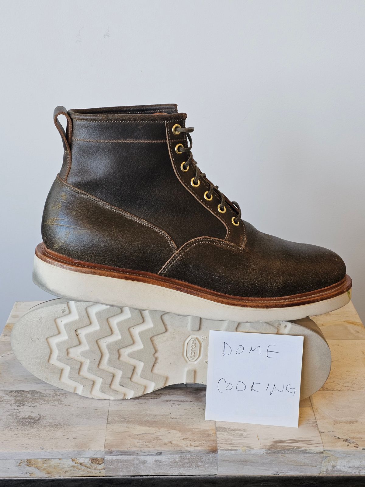 Photo by cgbaird2 on November 4, 2025 of the Viberg Scout Boot in Horween Olive Waxed Flesh.