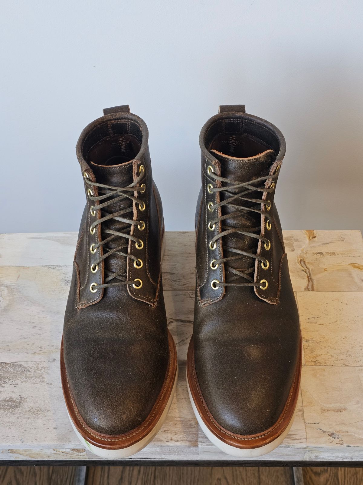 Photo by cgbaird2 on November 4, 2025 of the Viberg Scout Boot in Horween Olive Waxed Flesh.
