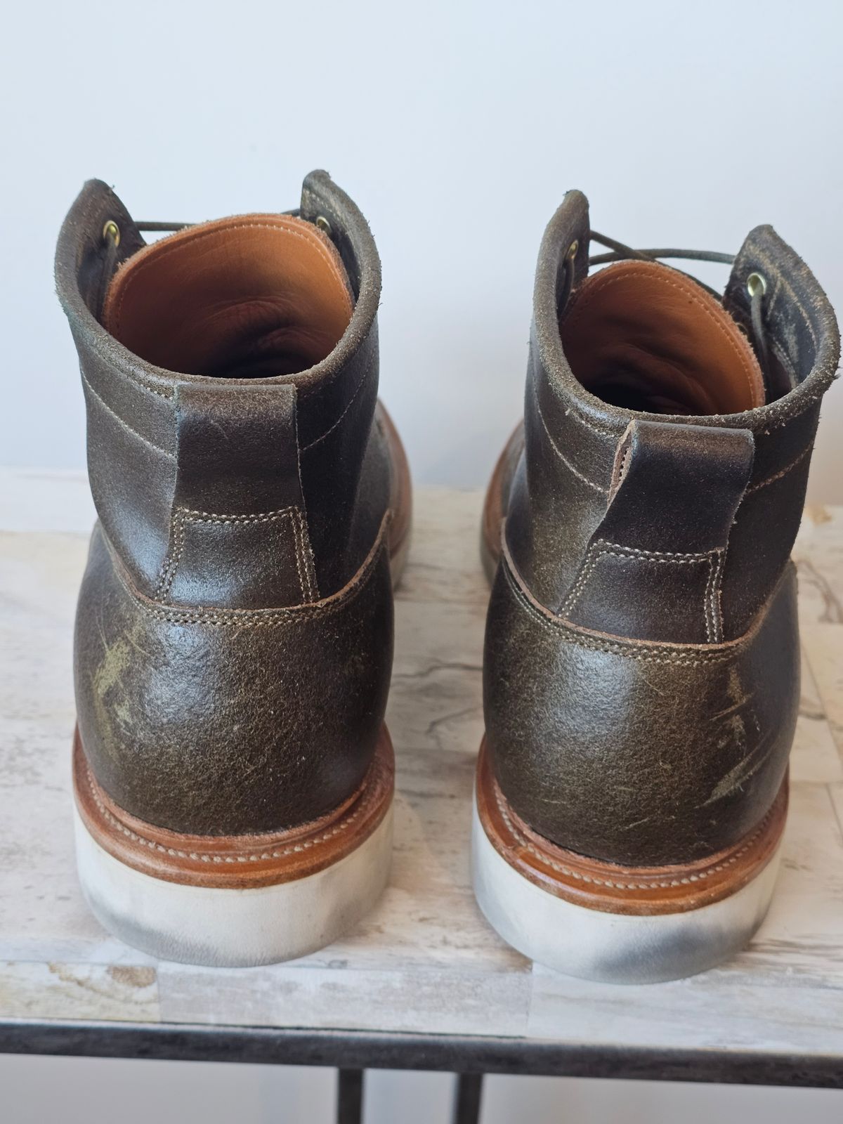 Photo by cgbaird2 on December 5, 2025 of the Viberg Scout Boot in Horween Olive Waxed Flesh.